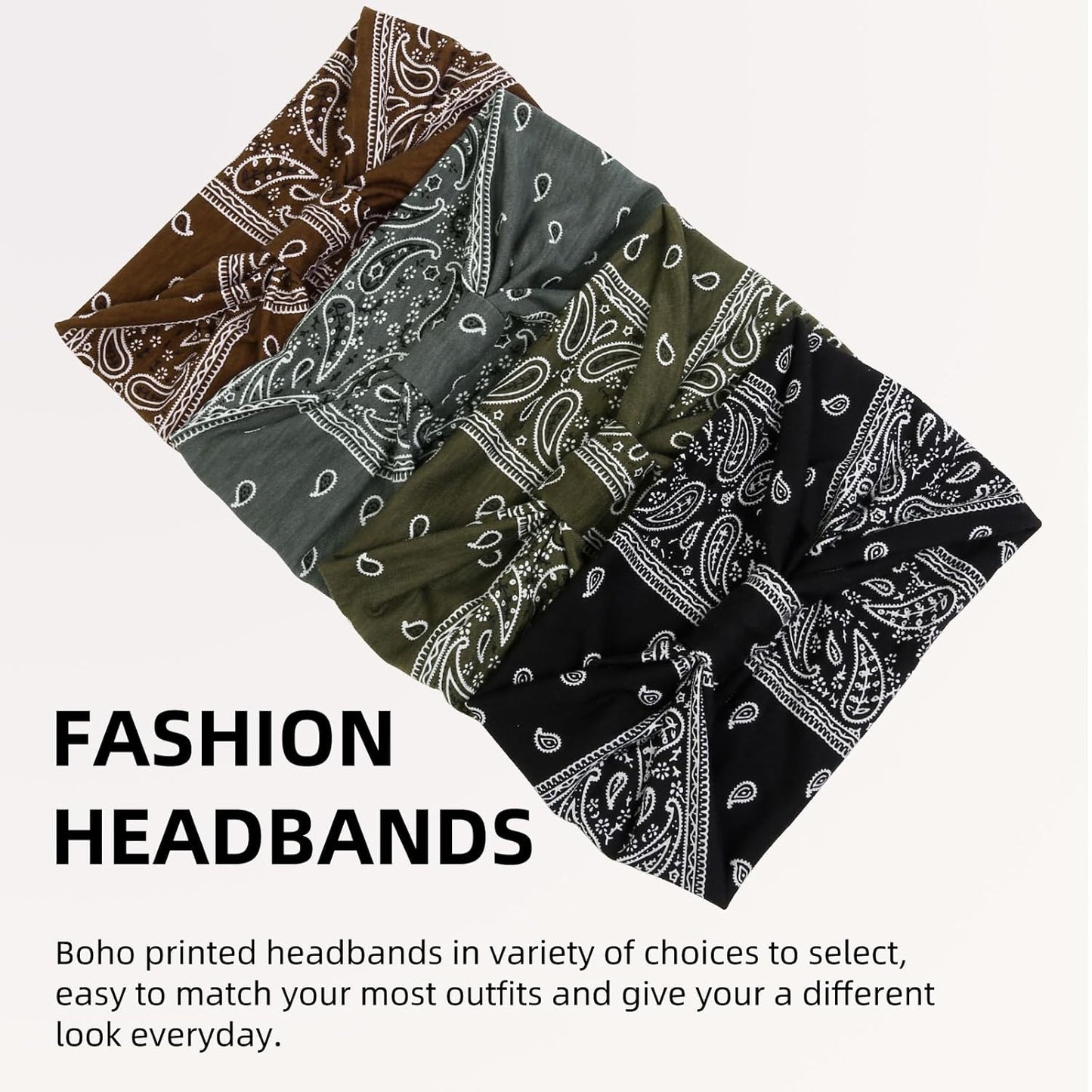 Huachi 4 Packs Thick Boho Stylish Floral Turban Wide Headbands for Women - Non Slip Hairbands for Hair, Sport, Workout, Yoga, Hair Accessories (Pack of 4)