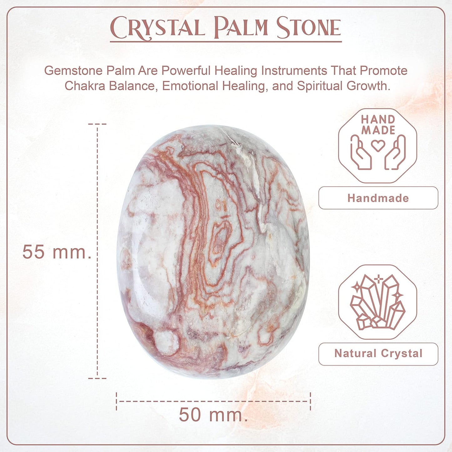 Crocon 50mm Rosetta Jasper Large Palm Stone 900+ Carats Pocket Worry Stones for Natural Chakra Balancing Reiki Healing Stones and Crystal Healing Spa Energy Crystals Gifts for Women