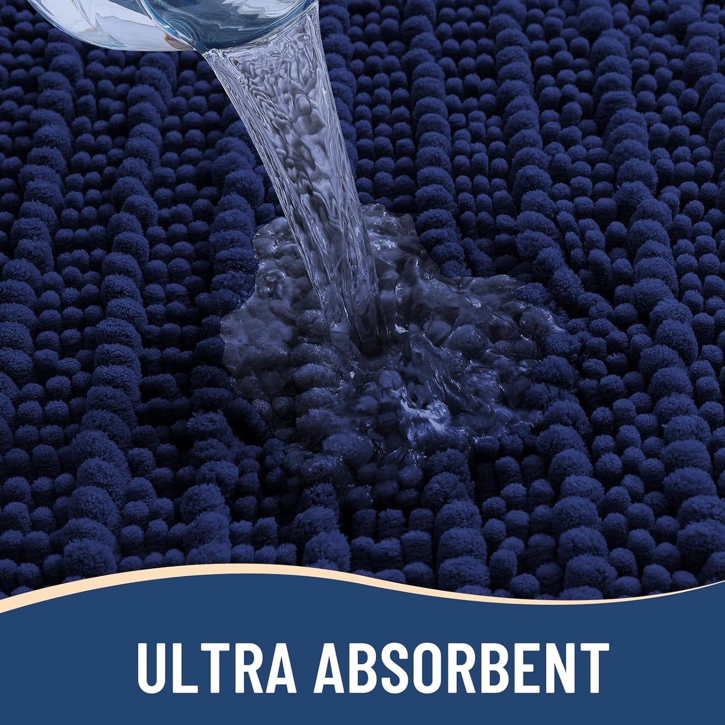 Arotive Luxury Chenille Bathroom Rug Mat, Extra Soft Thick Absorbent Shaggy Bath Rugs, Non-Slip Machine Wash Dry, Plush Bath Mats for Bathroom, Shower and Tub, 30x17, Navy