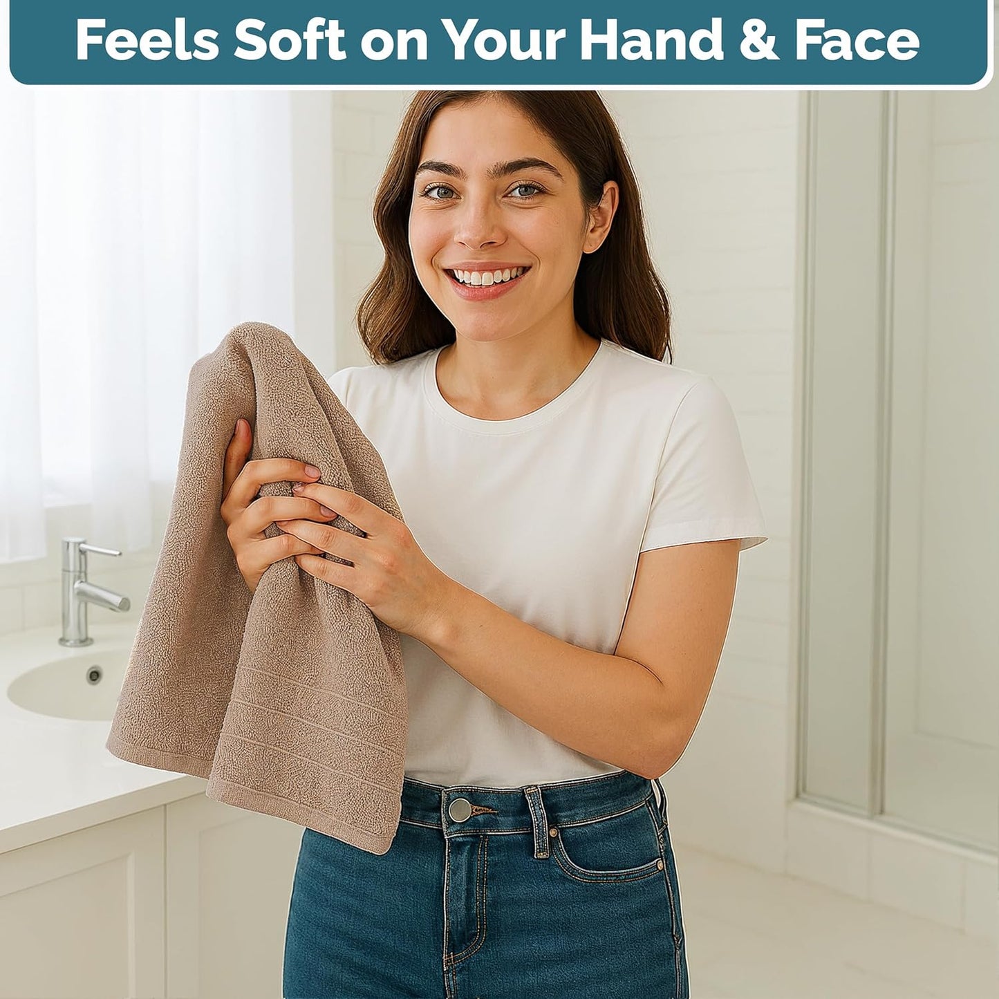 Casa Platino 4 Pack 100% Cotton Hand Towels (16"x28") - Ring Spun - Quick Dry, Soft & Absorbent Hand Towels Set of 4 - Hotel, Spa, Beauty, Gym, Bathroom - Remains Soft After Multiple Washes - Taupe