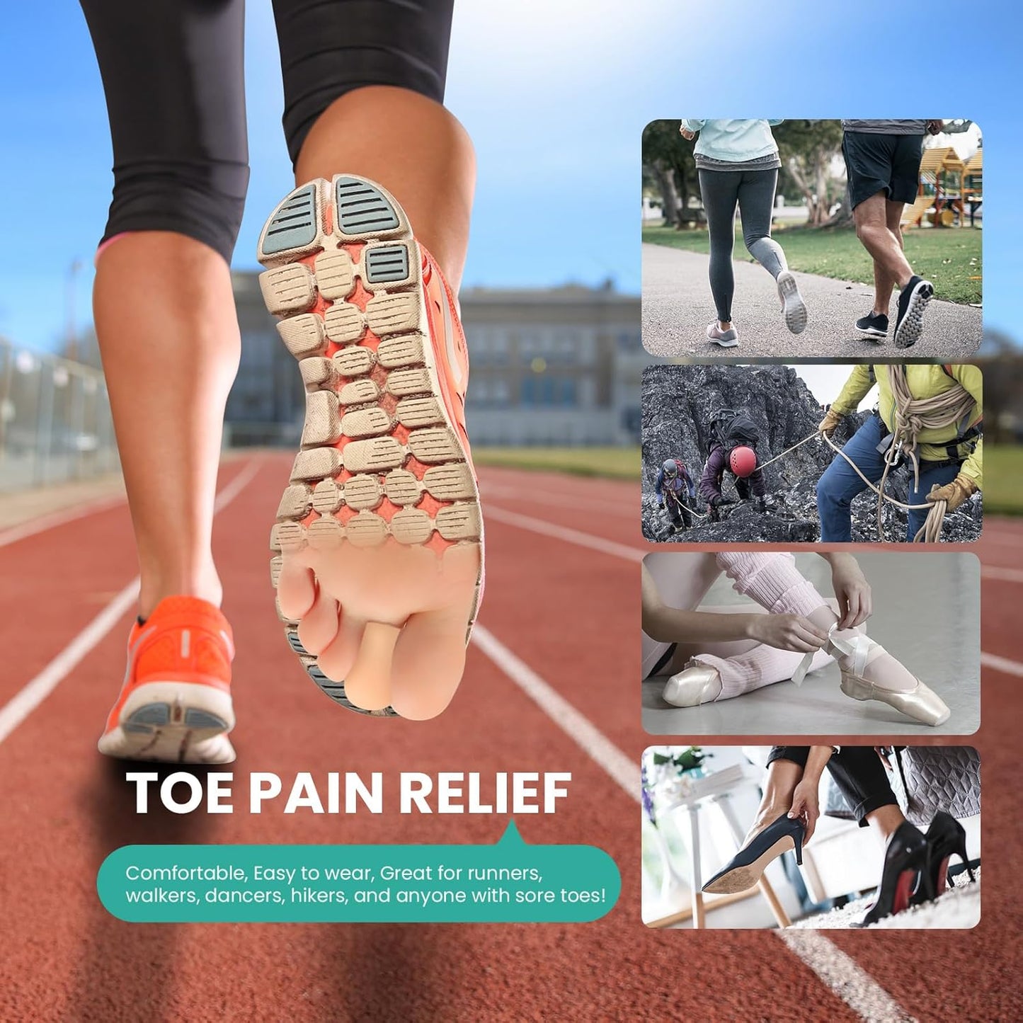 Welnove Gel Toe Cap and Protector - Silicone Toe Covers - Toe Cushions for Pain Relief, Missing or Ingrown Toenails, Corns, Calluses, Blisters (8 Medium, Beige)