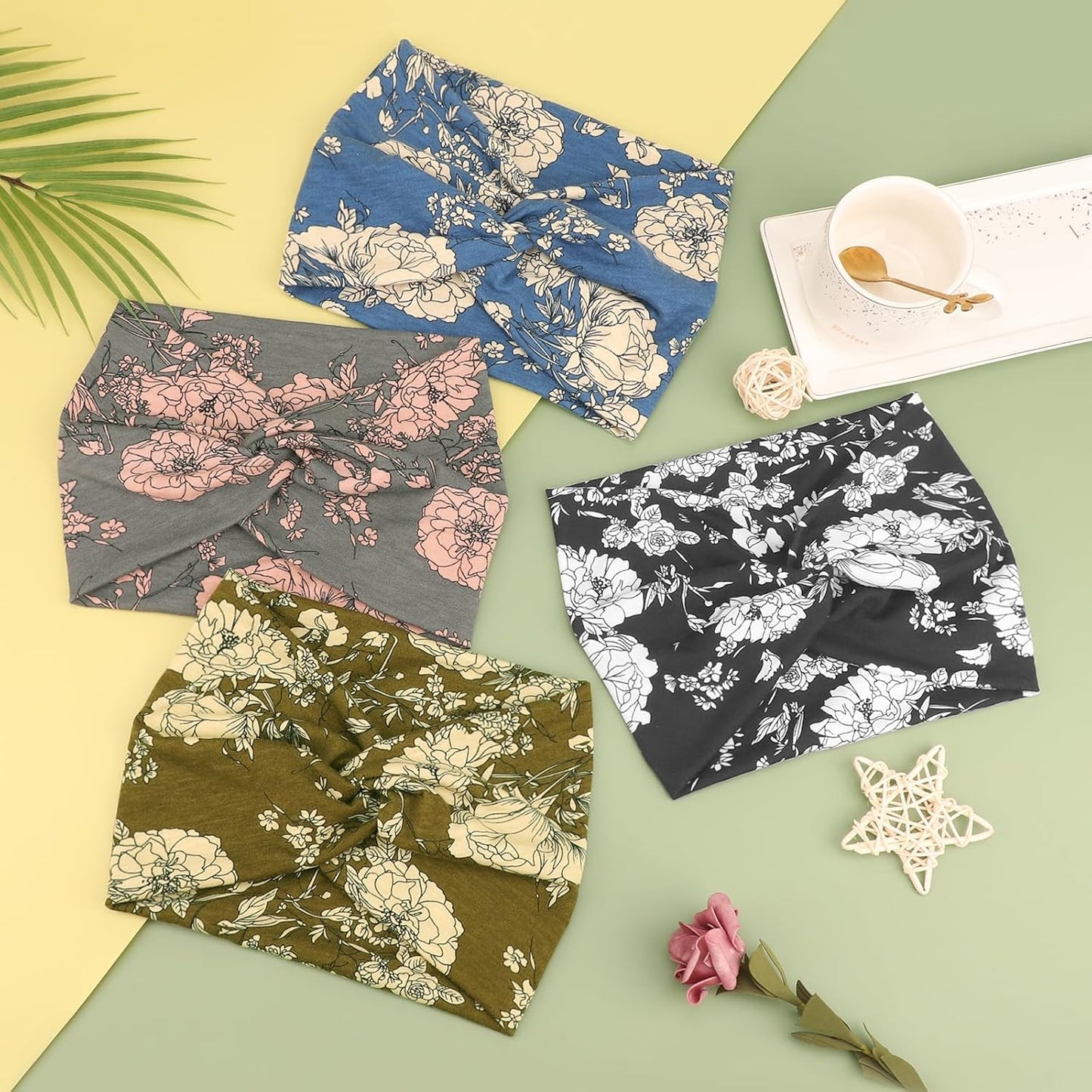 DRESHOW 4 Pack Turban Headbands for Women Wide Vintage Head Wraps Knotted Cute Hair Band Accessories