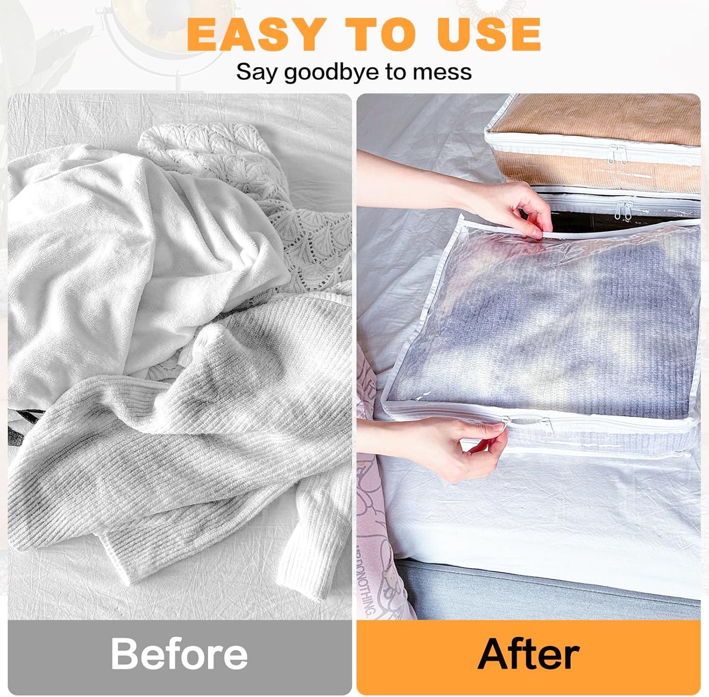 Clear Zippered Storage Bags Plastic Sweater Storage Bags with Zipper 6 Packs Clothing Organizer for Blankets Linen Sweater Bed Sheet Quilt Clothes Pillow (10.5 x 10.5 x 2.5 Inch)