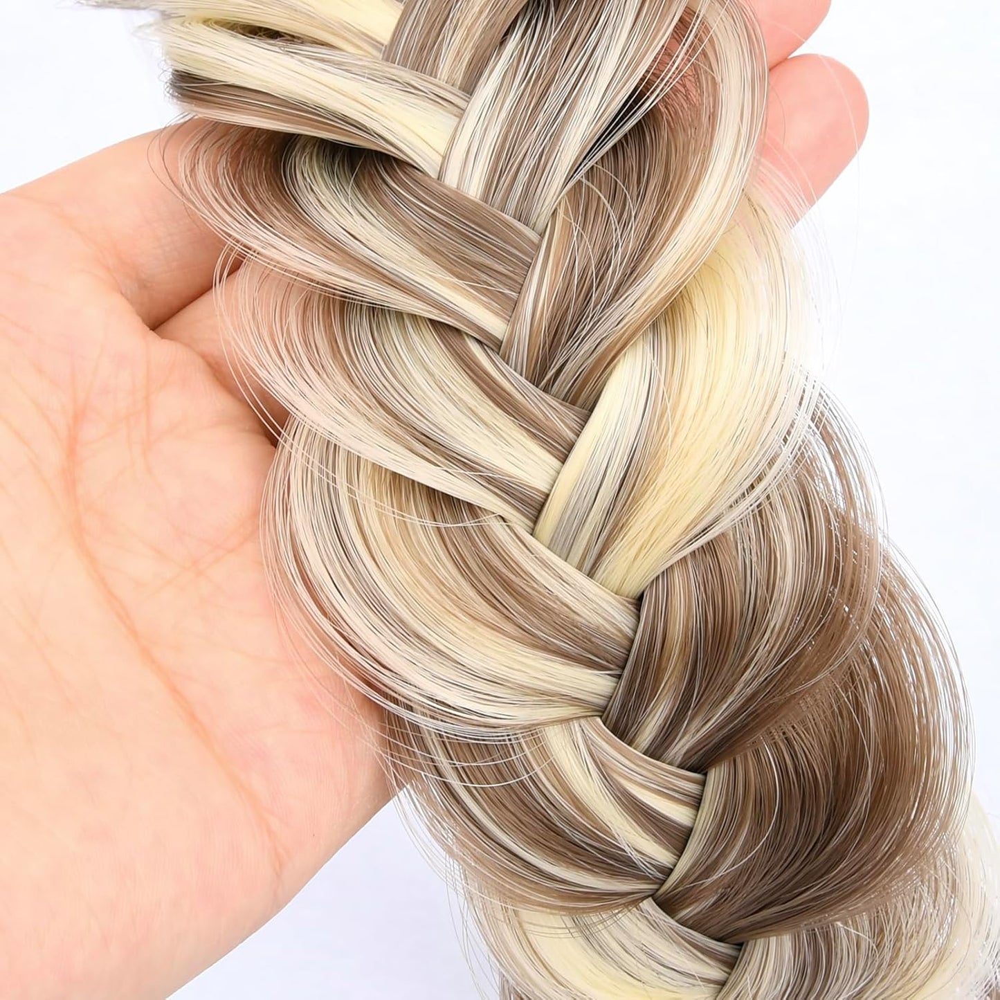 DIGUAN Wide Messy Braided Headband With Teeth Synthetic Hair Plaited Headband High Elasticity Braids Chunky Fishtail Braided Hair Band Hairpiece for Girls Wome (Light Highlighted)