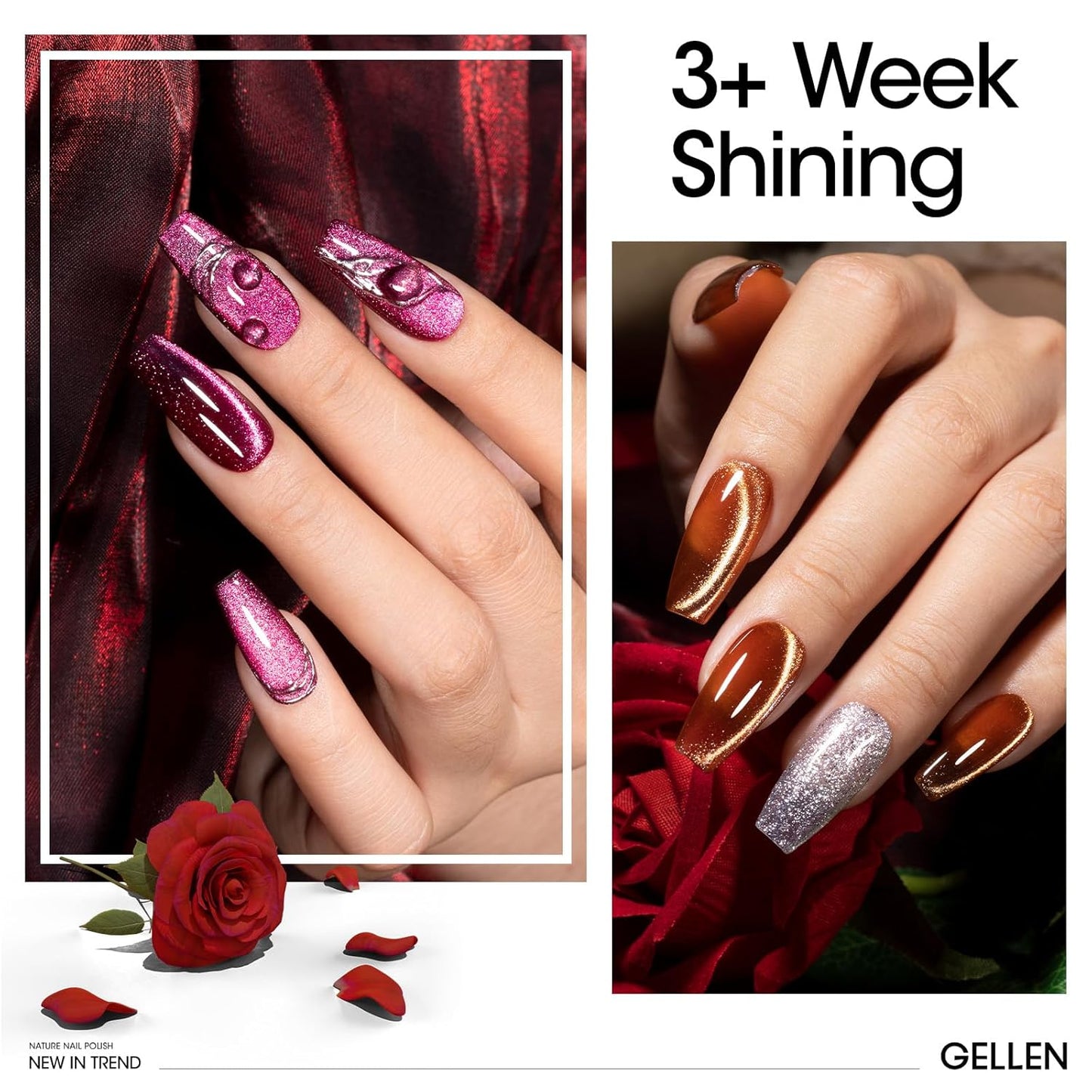 GELLEN Cat Eye Gel Nail Polish Magnetic Glitter 6 Colors Pink Purple Burgundy Red Brown Reflective No Wipe Soak Off UV Light Gel Polish for DIY Manicure Art Women Girls Valentine's Day Christmas Gift