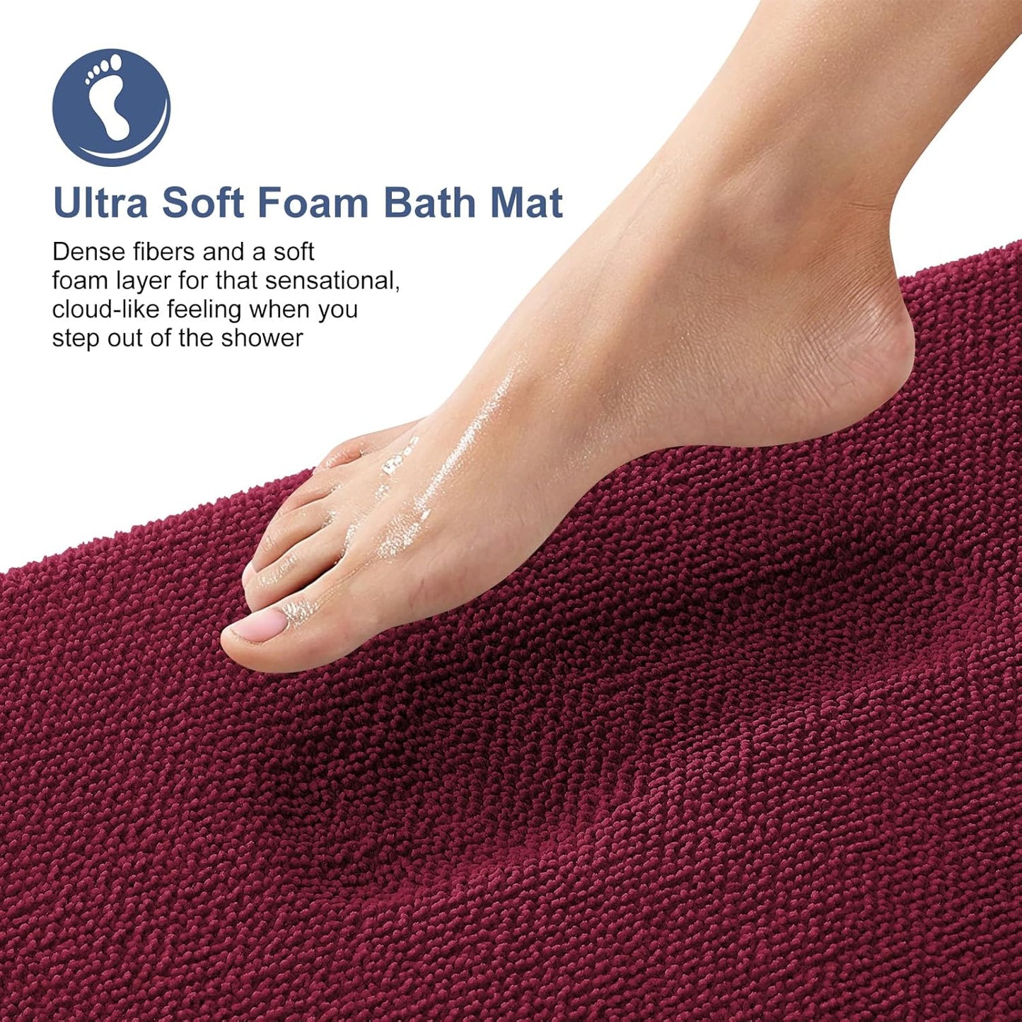 OLANLY Thick Memory Foam Bath Mat Rug 24x16, Extra Soft Absorbent Bathroom Rug, Quick Dry Bath Mats, Non-Slip, Machine Washable Carpet for Bathroom, Tub and Shower, Home Decor Accessories, Burgundy