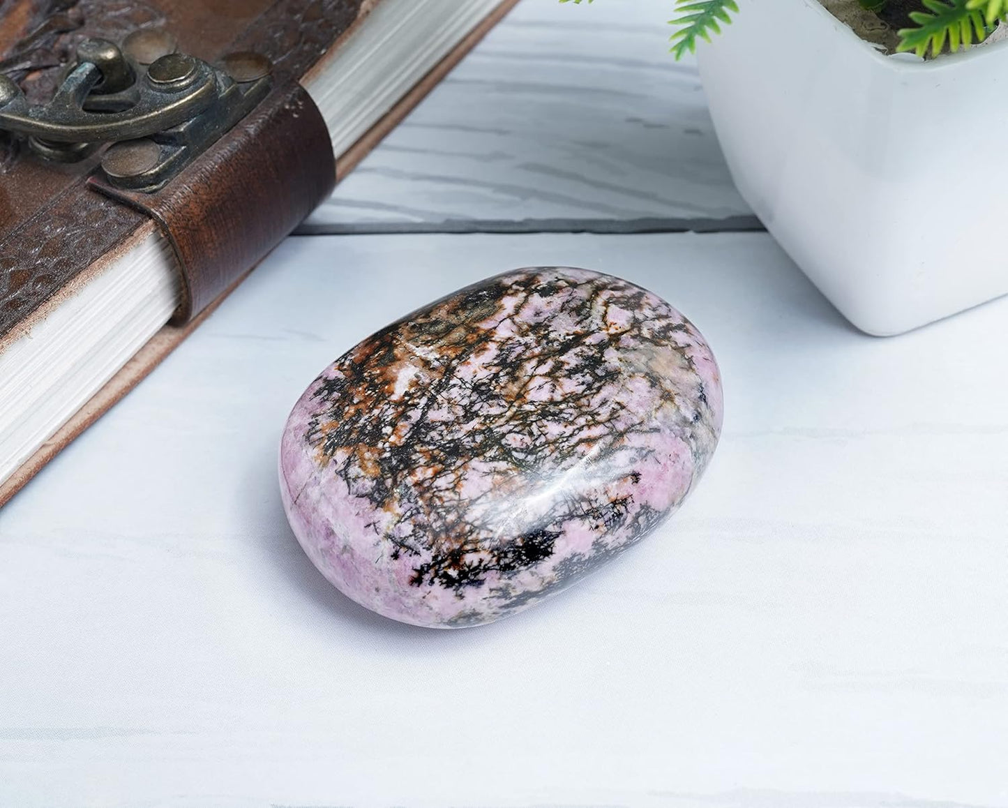 Crocon 50mm Rhodonite Large Palm Stone 900+ Carats Pocket Worry Stones for Natural Chakra Balancing Reiki Healing Stones and Crystal Healing Spa Crystals Gifts for Women