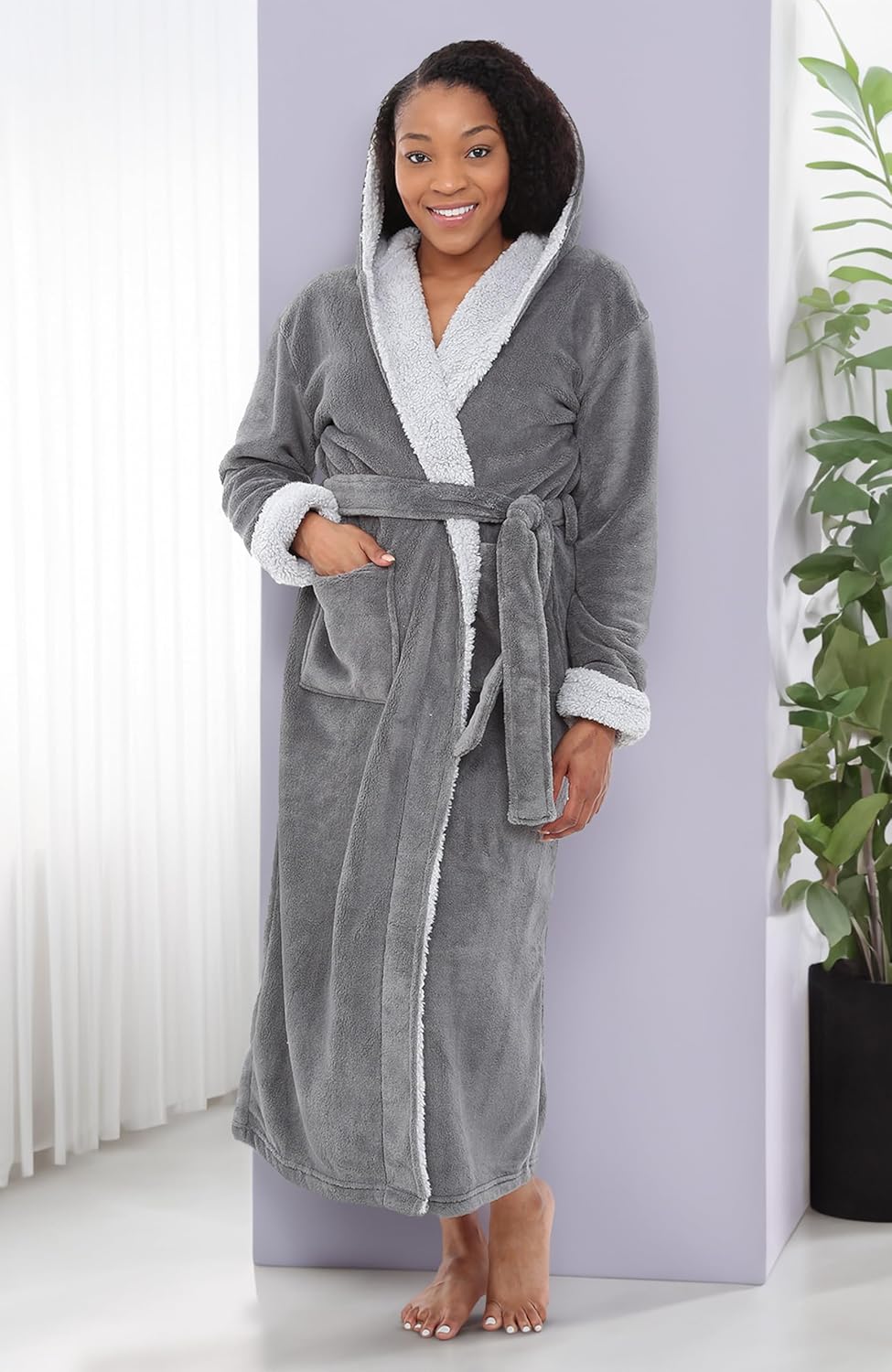Alexander Del Rossa Womens Robe, Long Plush Bathrobe with Hood, Hooded Robes for Women Plus Size Bath Robe