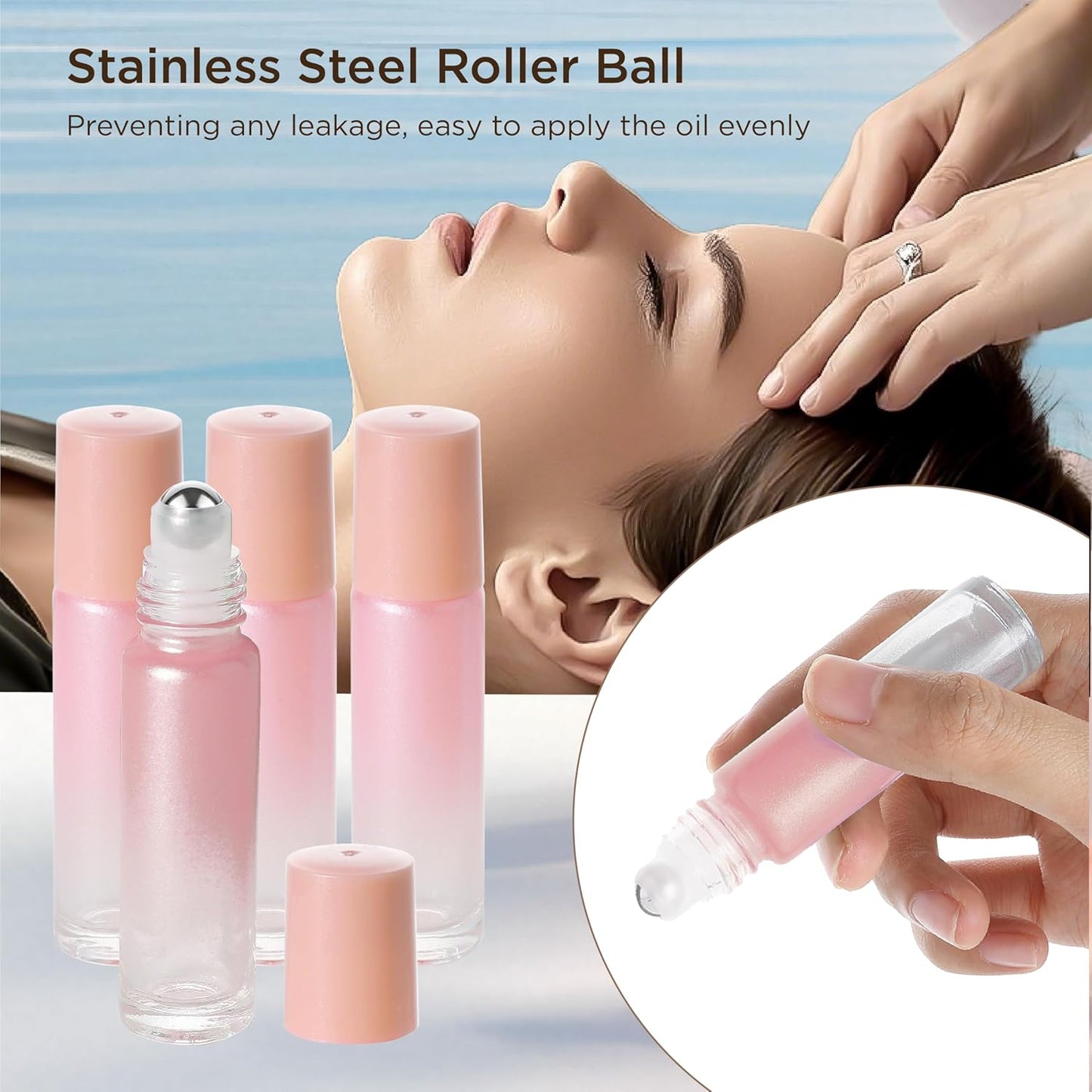 Essential Oil Roller Bottles, 10ml Thick Glass Perfume Roller Bottles with Funnel Opener and Dropper Colored Glass Empty Bottles with Stainless Steel Roller Balls (Pink, 12 Pack)