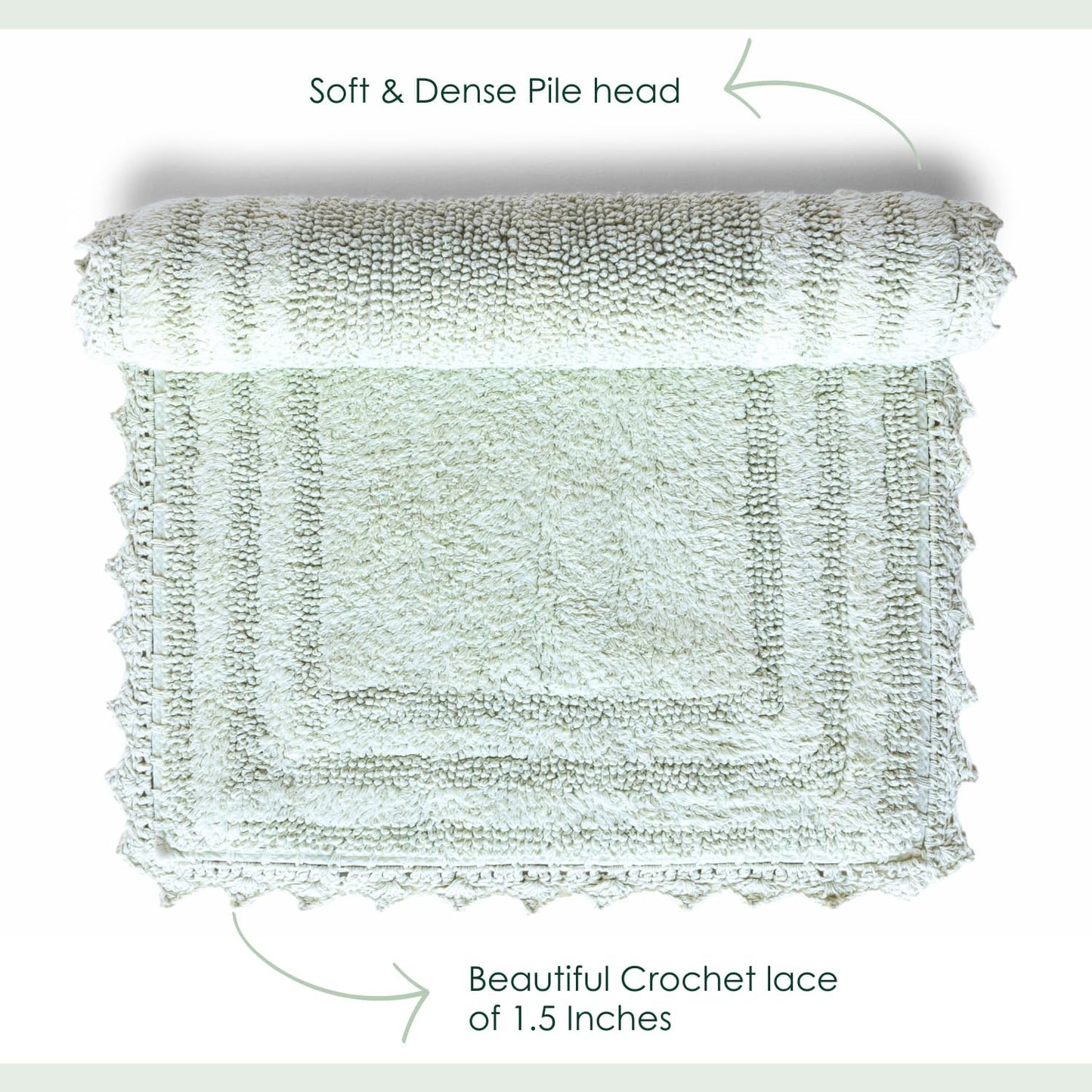 RAJRANG Cotton Crochet Bath Rug - 24 Inches Soft Washable Reversible Boho Bathroom Mat Square - Meadow Mist
