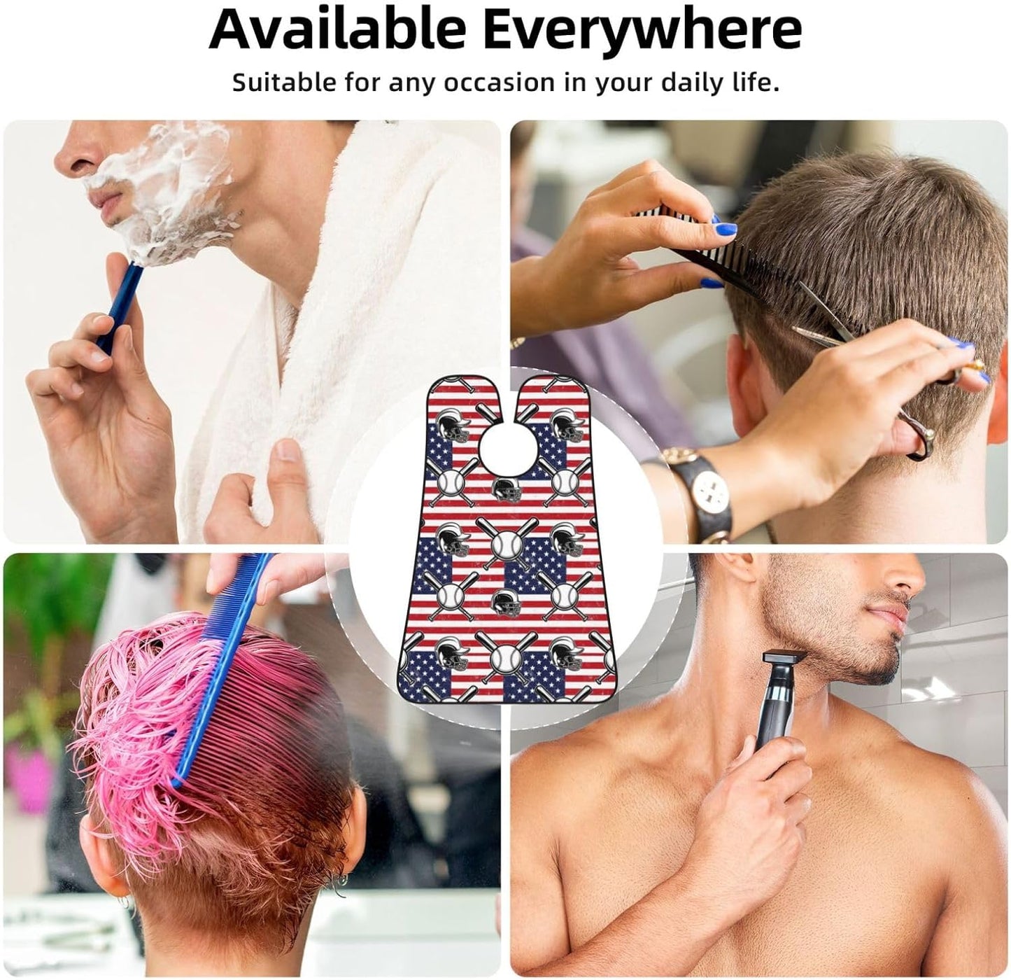 Men's Shaving Accessory Vintage Baseball American Flag, Waterproof Beard Apron with Hair Catcher & Suction Cups