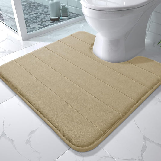 Yimobra Memory Foam Toilet Bath Mat U-Shaped, Soft and Comfortable, Super Water Absorbent, Non-Slip, Machine Wash and Easy to Dry for Bathroom Commode Contour Rug, 24 X 24 Inches, Pale Khaki