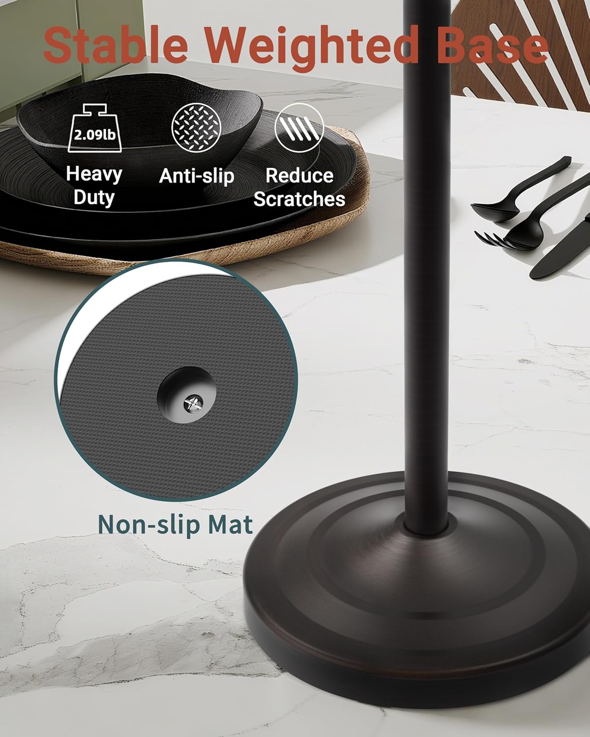 Hand Towel Holder Stand, SUS304 Stainless Steel Weighted Hand Towel Stand for Bathroom Kitchen Countertop Towel Stand with Double Stand Hand Towel Ring Total Height 18"(Oil Rubbed Bronze)