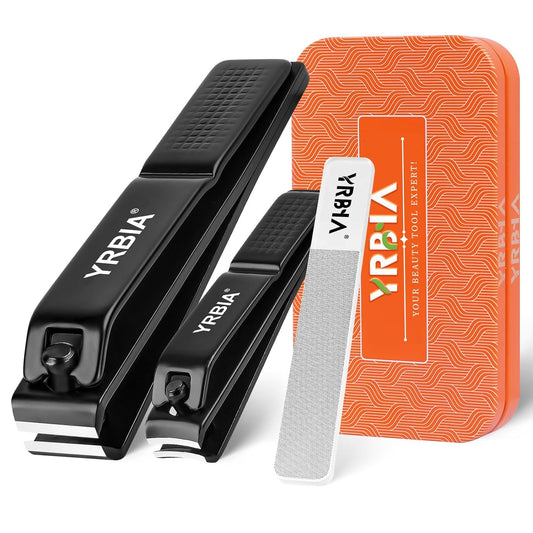 Nail Clippers with Glass Nail File, YRBIA Ultra Sharp Nail Clipper Set, Professional Fingernail & Toenail Clippers Nail Cutter for Men and Women (Black)