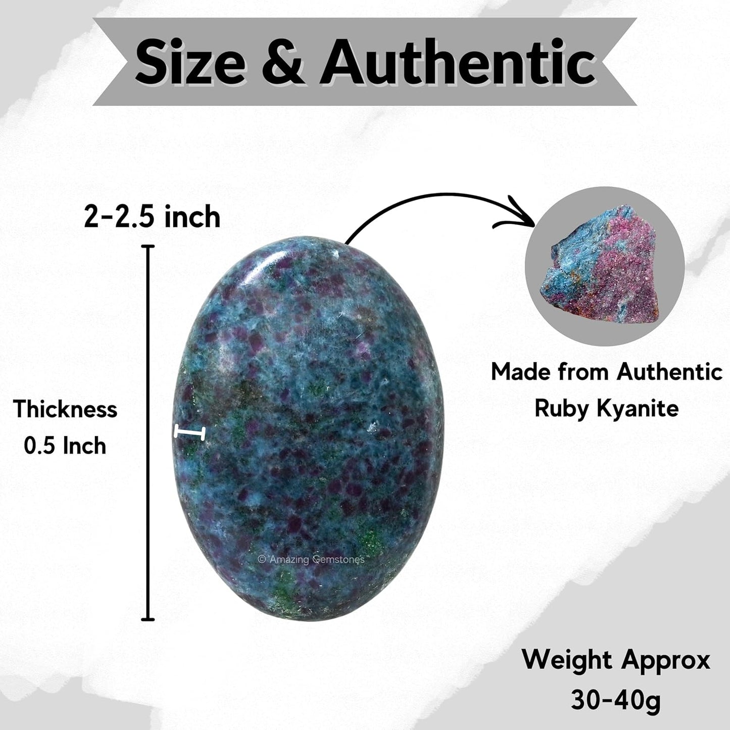 Amazing Gemstone Ruby in Kyanite Palm Stone - Massage Worry Stone for Natural Body Chakra Balancing, Reiki Healing and Crystal Grid