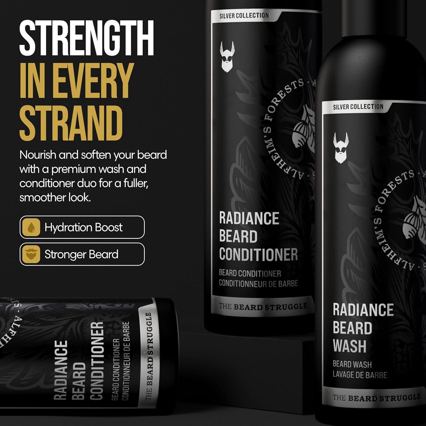 The Beard Struggle - Radiance Beard Wash & Conditioner Bundle - Silver Collection - Pack of 2, Alfheim's Forests - Nourish, Cleanse, Softens, & Strengthens Beard - Beard Wash and Conditioner for Men