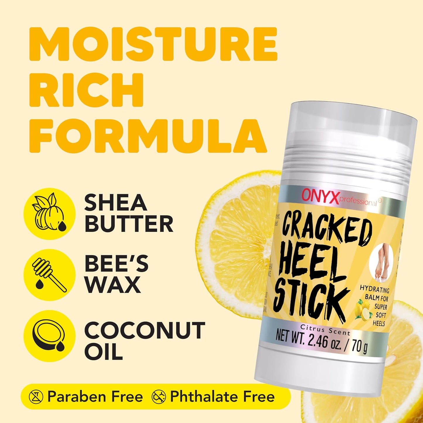 Onyx Professional Cracked Heel Repair Balm Stick, Citrus Scent, 1 Pack - Dry Heels Dry Cracked Feet Treatment, Moisturizing Heel Balm Rolls On, No Mess Like Foot Cream or Foot Lotion