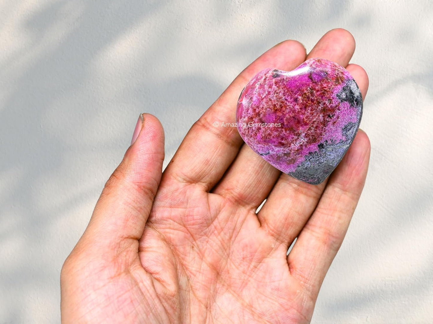 Amazing Gemstone Cobalt Calcite Crystal Heart Palm Stone - Pocket Massage Worry Stone for Natural Body Chakra Balancing, Reiki Healing and Crystal Grid