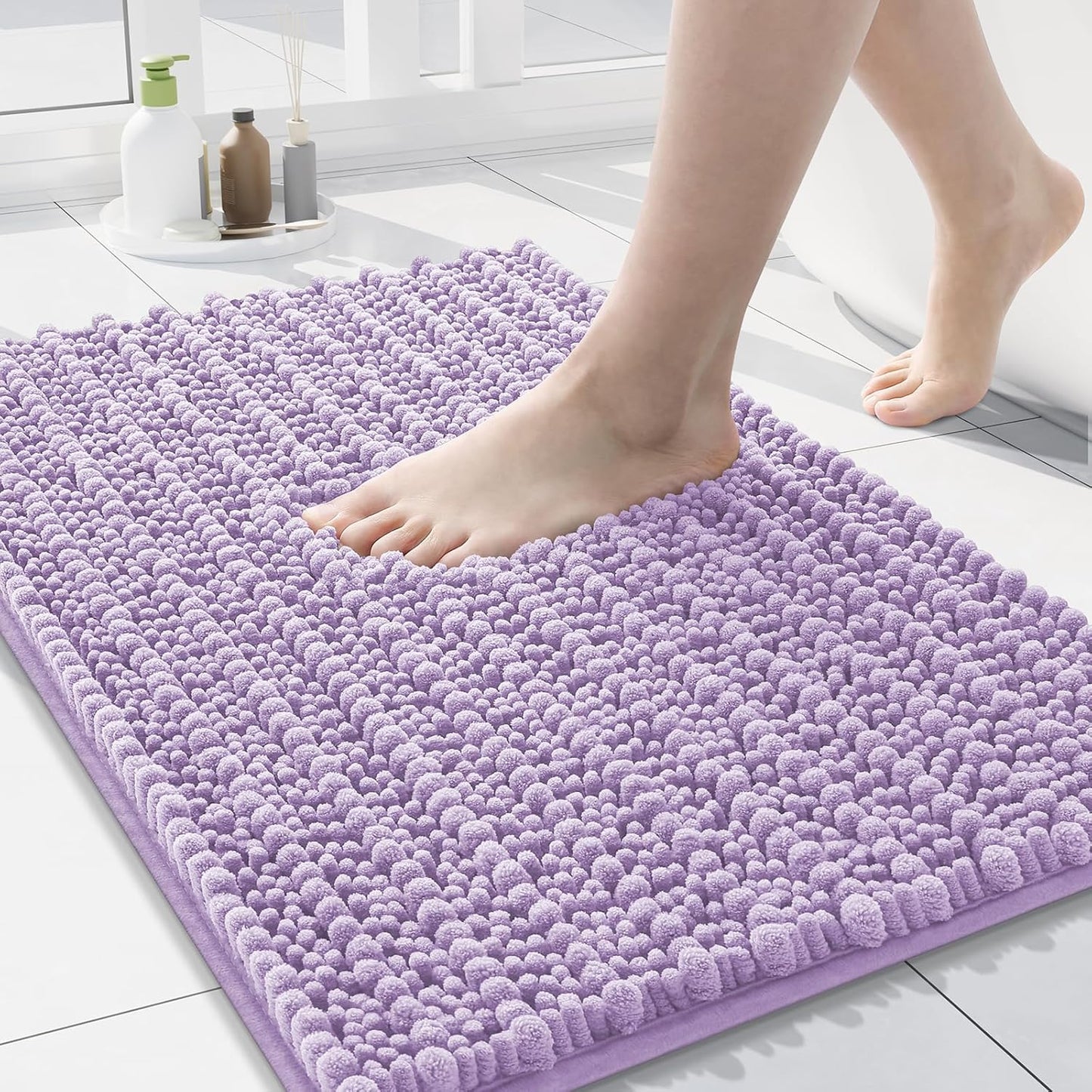 Arotive Luxury Chenille Bathroom Rug Mat, Extra Soft Thick Absorbent Shaggy Bath Rugs, Non-Slip Machine Wash Dry, Plush Bath Mats for Bathroom, Shower and Tub, 30x17, Light Purple