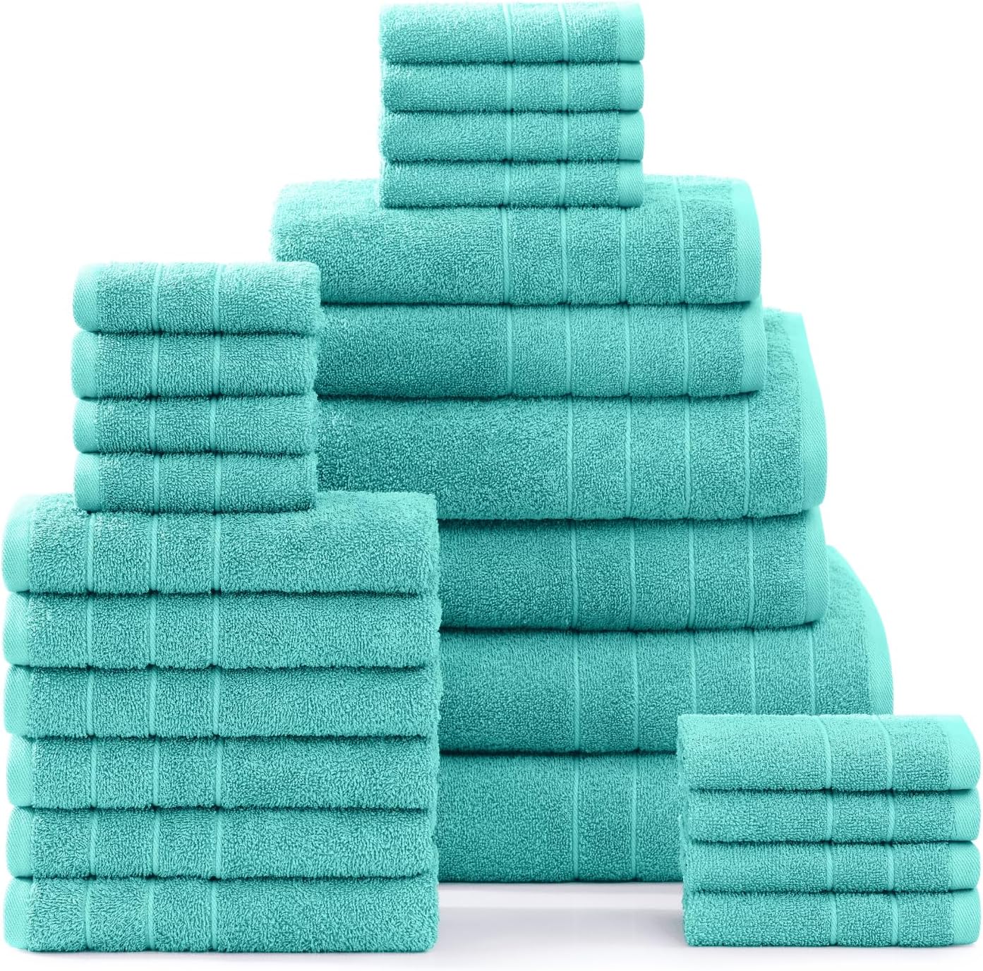 Casa Platino 100% Cotton Towels for Bathroom – 24 Pc Set – Quick Dry, Soft & Absorbent Ring Spun Terry Fabric, Full Set for Family & Guests, Hotel Feel Everyday – Aqua Sky