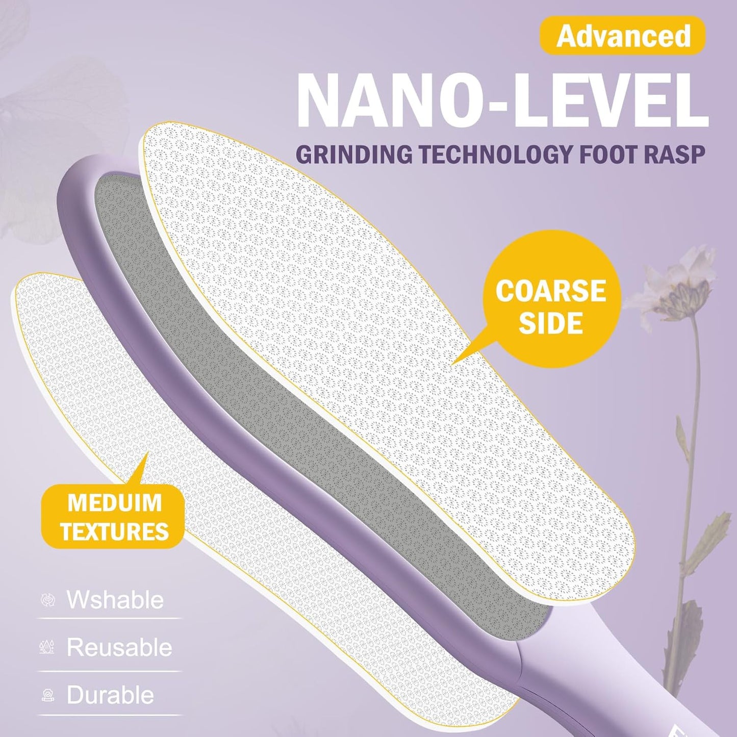 FVION Double-Sided Nano Glass Foot File for Callus Remover - Highly Effective Hard and Dead Skin Remover for Cracked Heels and Dry Skin (Purple)