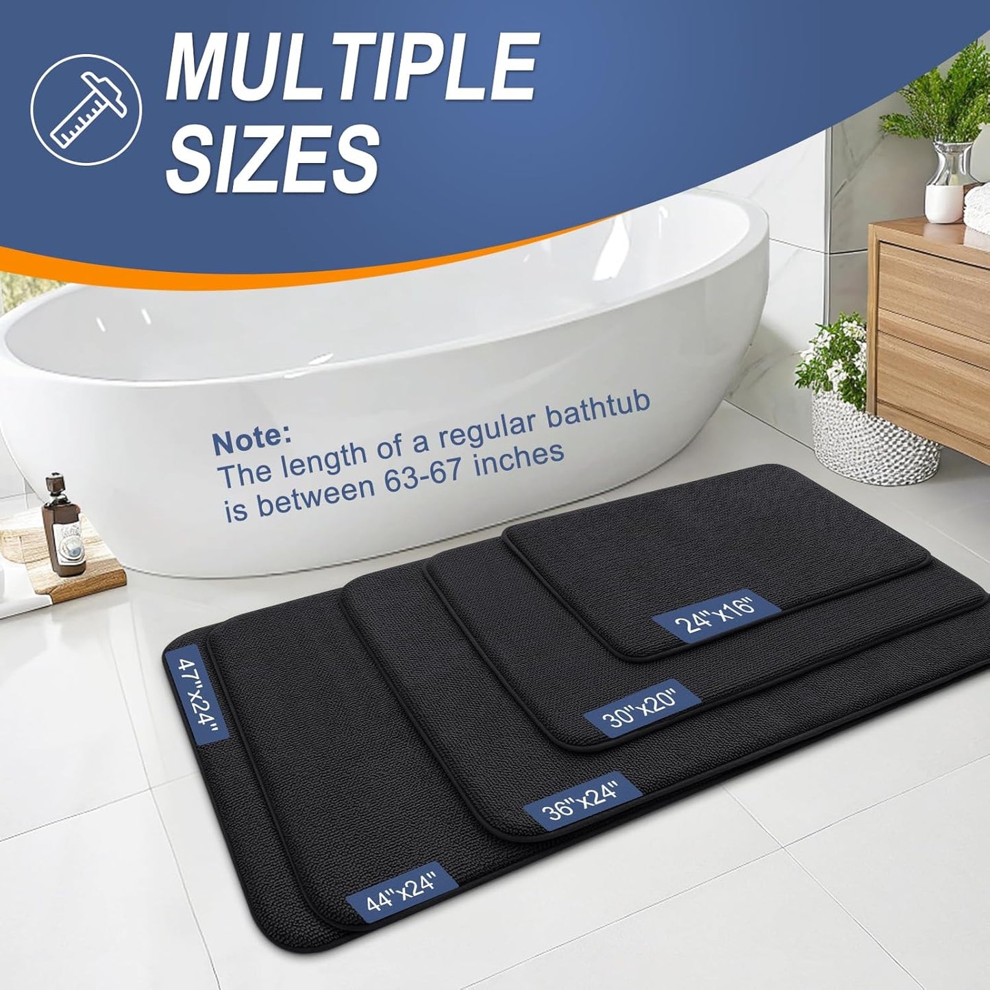 OLANLY Thick Memory Foam Bath Mat Rug 30x20, Extra Soft Absorbent Bathroom Rug, Quick Dry Bath Mats, Non-Slip, Machine Washable Carpet for Bathroom, Tub and Shower, Home Decor Accessories, Black