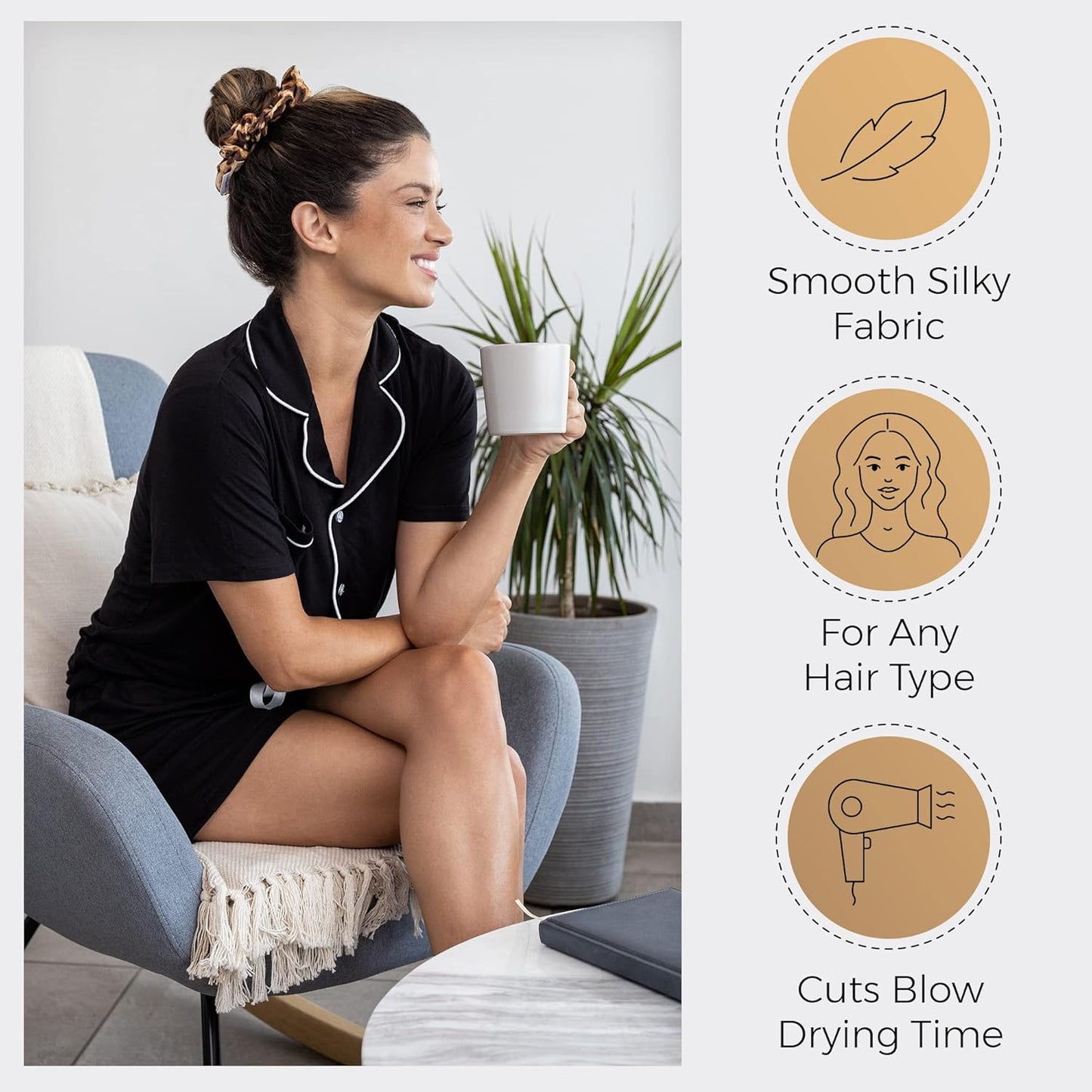 Microfiber Hair Drying Towel Scrunchies by The Perfect Haircare - Anti-Frizz & Silky Smooth - Ponytail/Bun Holder - Quick Drying & Absorbent - for Curly, Wavy, Long & Short Hair (2 Pack) (Leopard)