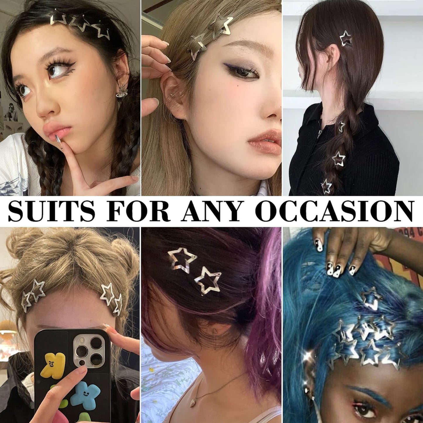 100 PCS Stars Hair Clips,50PCS 1.22"Clip and 50 PCS 1.65"Clips Snap Star Hair Accessories Non Slip Star Clips for Girls Women Y2K Accessories Silver Metal Hair Clips