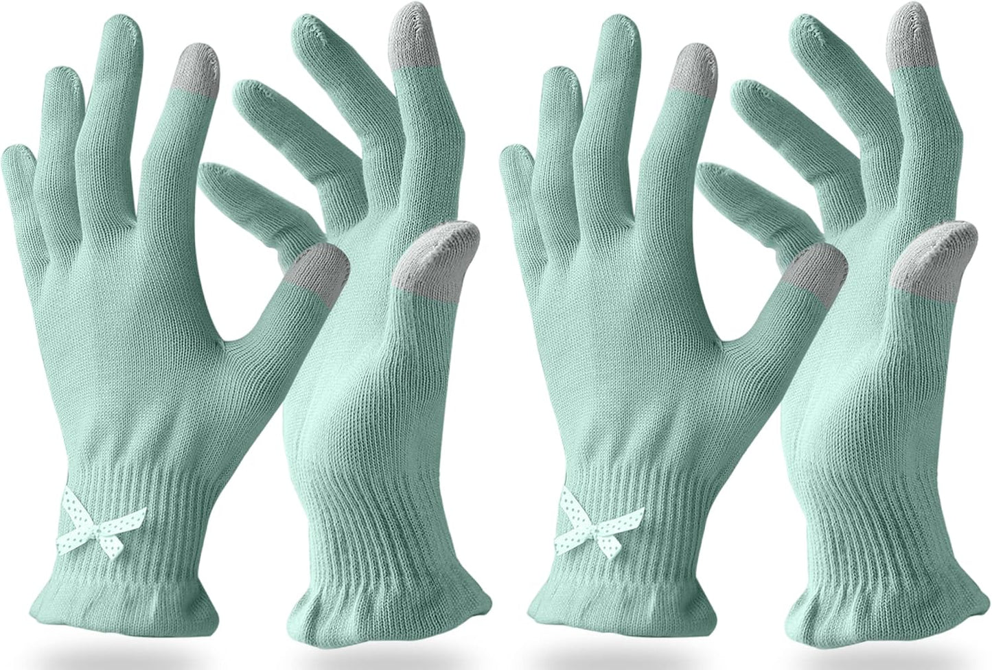 Evridwear Cotton Moisturizing Gloves Overnight Touchscreen for Dry Hands SPA Eczema Hand Care, Day and Night Moisturizing Sleeping Gloves (2 Pairs S/M, Feather Weight Mint Green)