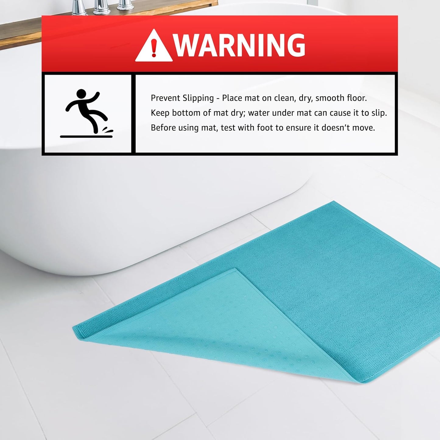 American Soft Linen Bath Rug, 20 in 34 in 100% Cotton Bath Mats Rugs for Bathroom, Slip Reducer Washable Shaggy Form Area Rugs, Turquoise Blue Bath Rug