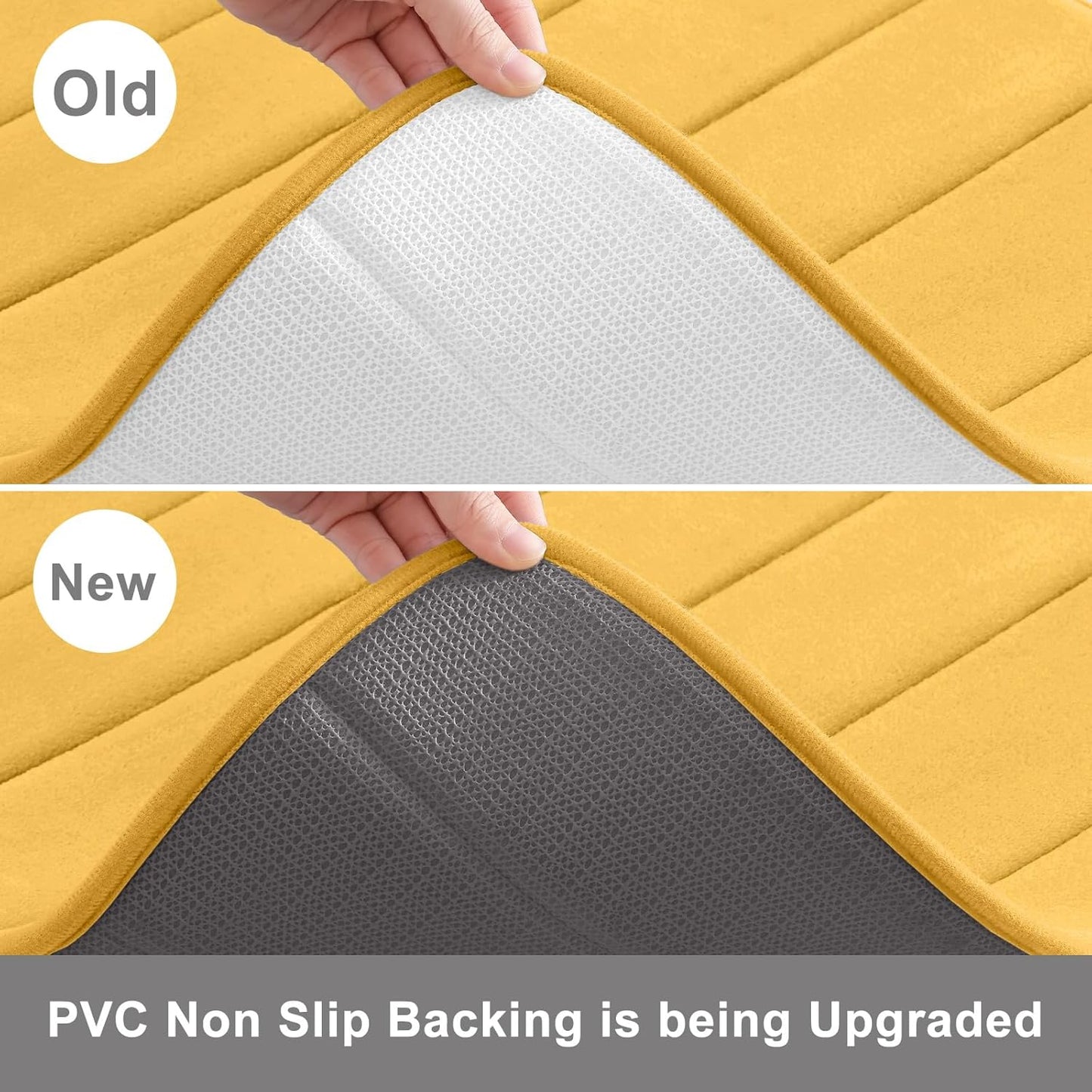 Buganda Memory Foam U-Shaped Contour Toilet Rugs, Non Slip Absorbent, Thick Soft Washable Bathroom Mat, Floor Carpet Bath Rugs Mat for Toilet Base (24" x 20", Yellow)