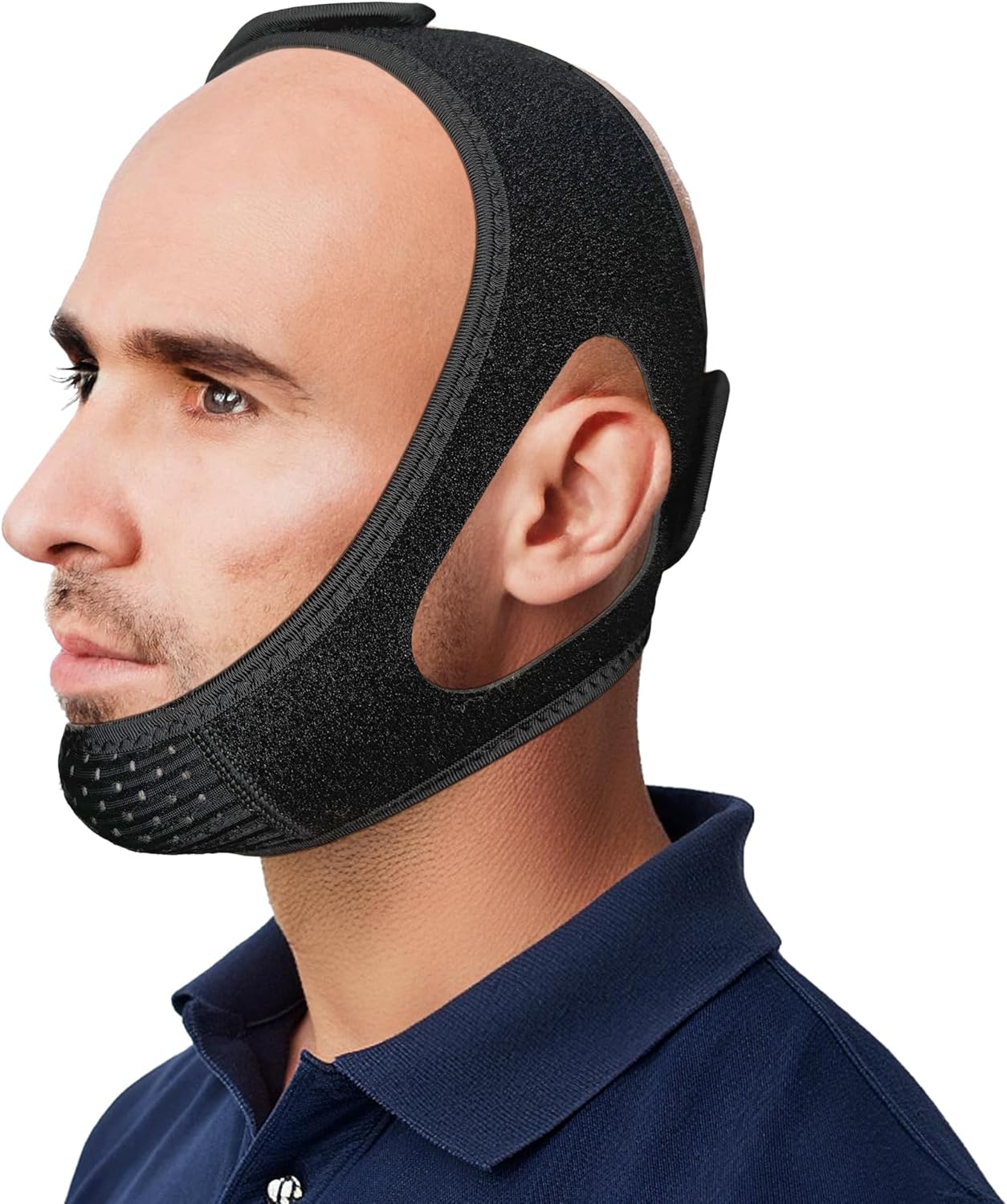 Chin Strap for CPAP Users | Comfortable Mouth Support to Encourage Closed Mouth Positioning Nasal Breathing for Men and Women Who Breathe Through The Mouth During Sleep by PIDOTI (Black, L-XL)