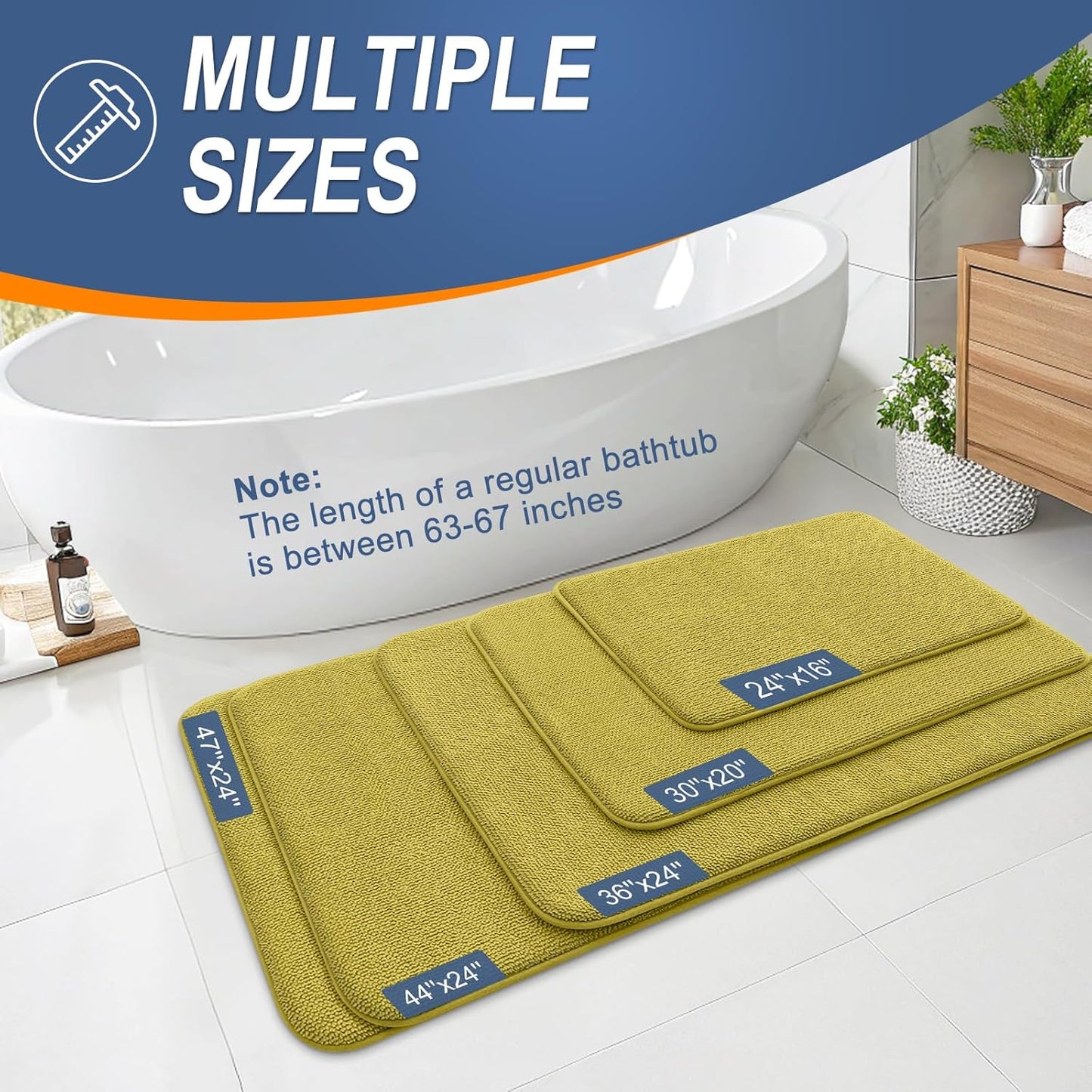 OLANLY Thick Memory Foam Bath Mat Rug 24x16, Extra Soft Absorbent Bathroom Rug, Quick Dry Bath Mat, Non-Slip, Machine Washable Carpet for Bathroom, Tub and Shower, Home Decor Accessories, Deep Mustard