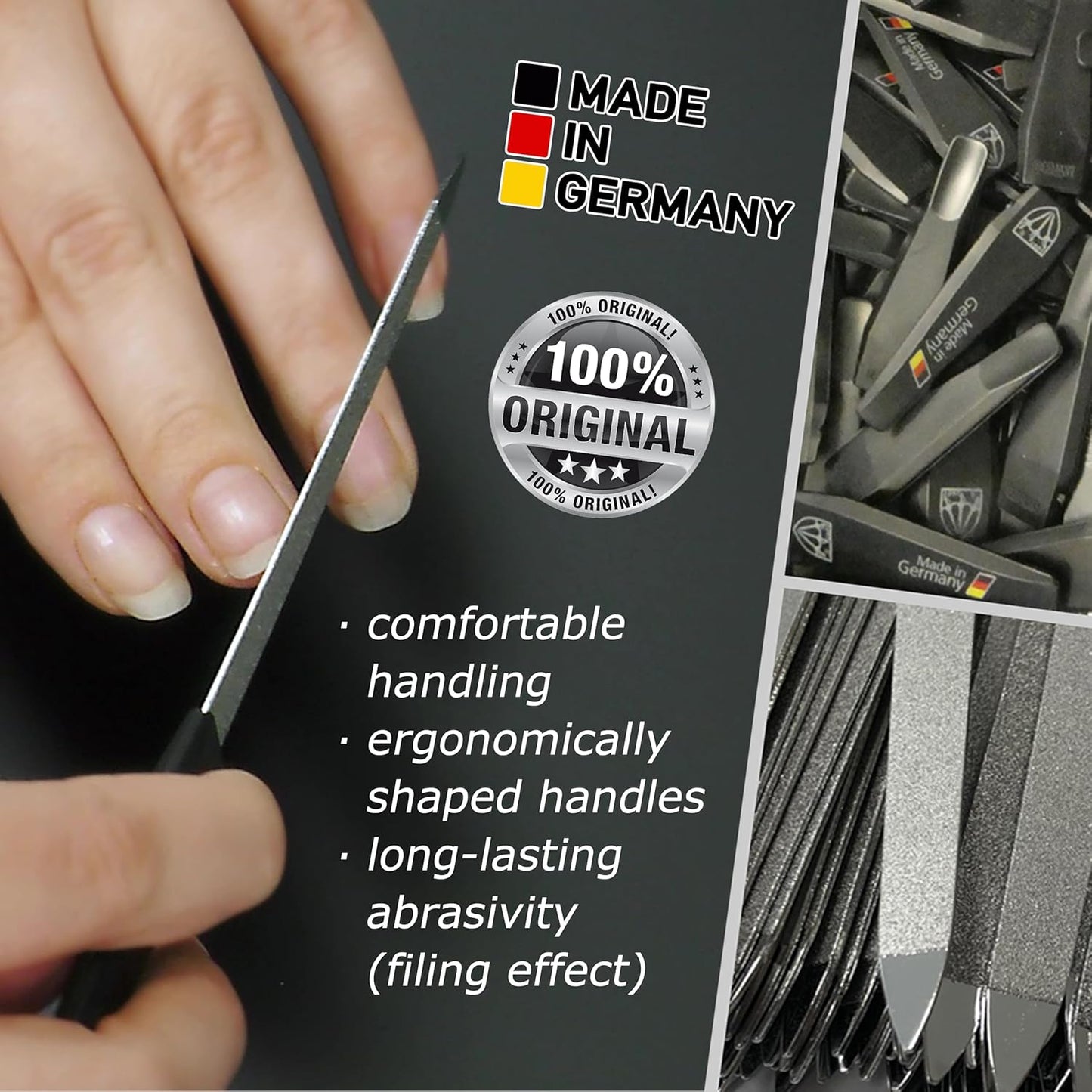 3 Swords Germany - Brand Quality Sapphire Metal Nail File Set (5 pcs.) with 3-Way Nail Buffer (1 pc.), Manicure Pedicure Finger & Toe Nail Care - Made in Solingen Germany (671)