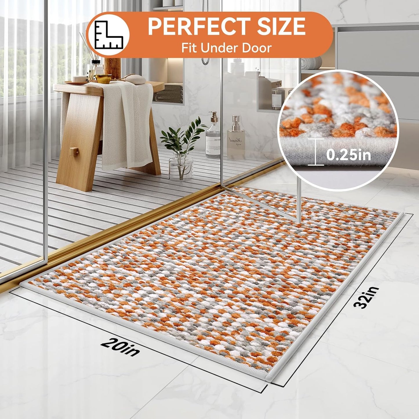 Bathroom Rugs Non Slip, Super Absorbent Quick Dry Bath Mat, Rubber Backing Ultra Thin Fit Under Door Bathroom Floor Shower Mat