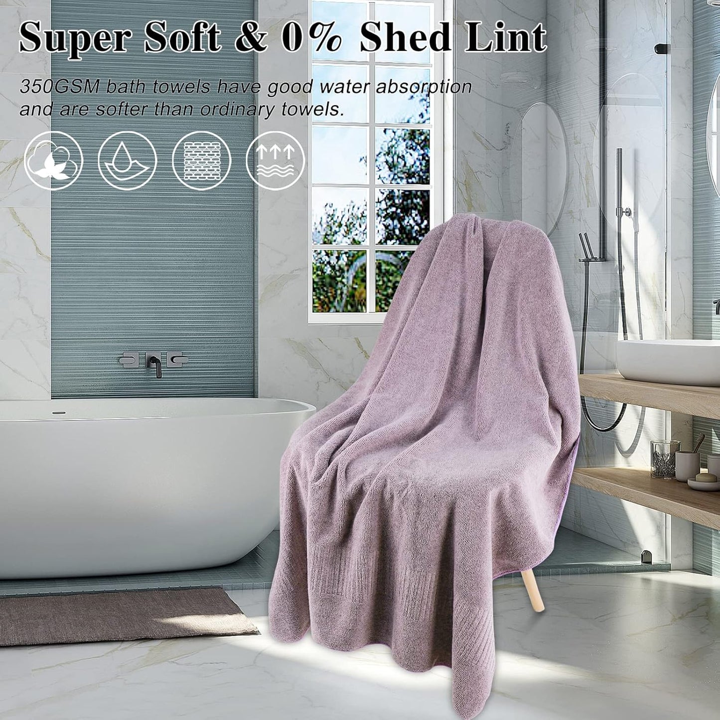 SEISSO Bath Towels,Extra Absorbent & Quick Drying Towels for Bathroom,Fibre Large Bath Towel,Super Soft Multipurpose Use for Fitness,Spa,Sports Towels,Yoga Towel (Purple, 2 Piece Bath Sheet)