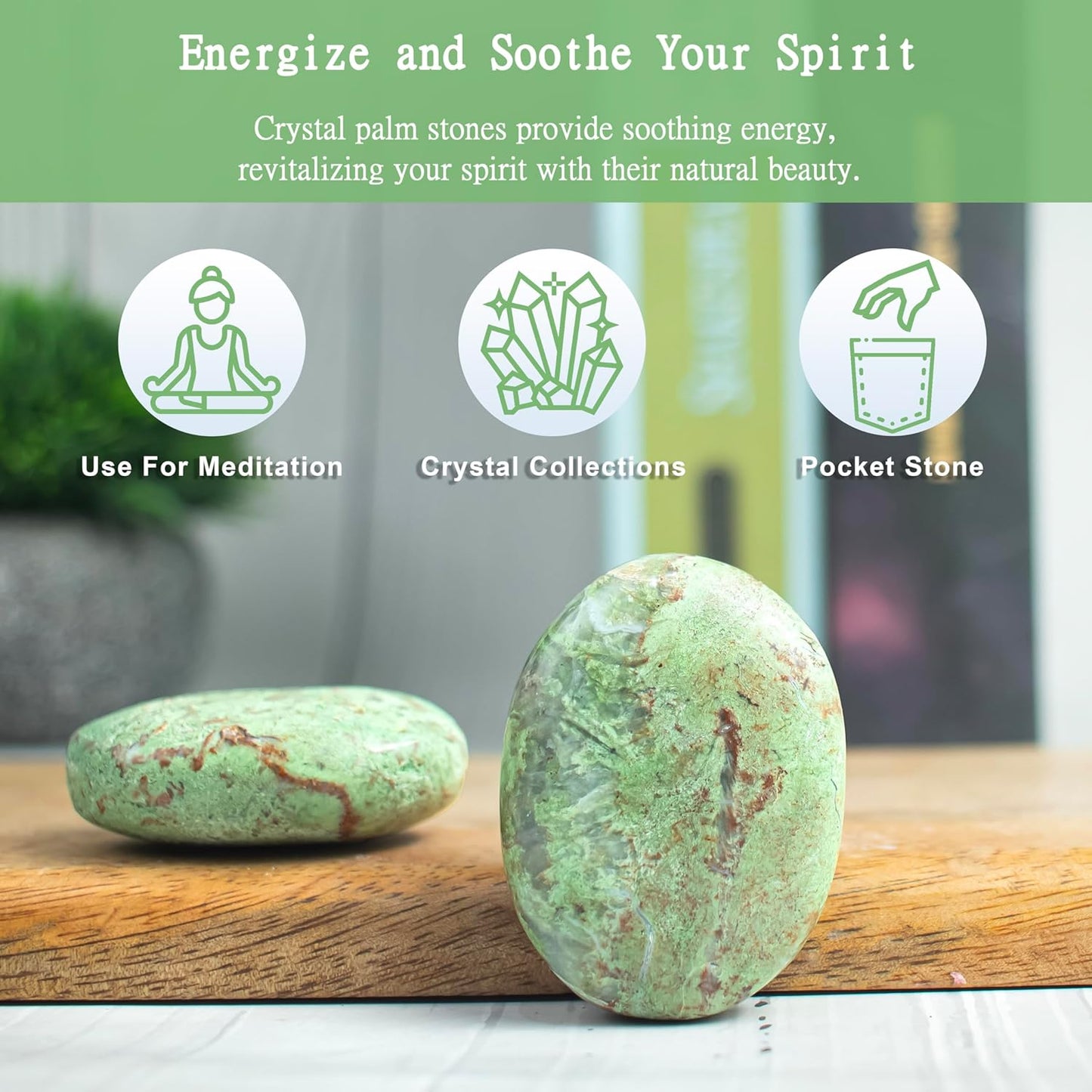 Crocon 50mm Green Opal Large Palm Stone 900+ Carats Pocket Worry Stones for Natural Chakra Balancing Reiki Healing Stones and Crystal Healing Spa Energy Crystals Gifts for Women