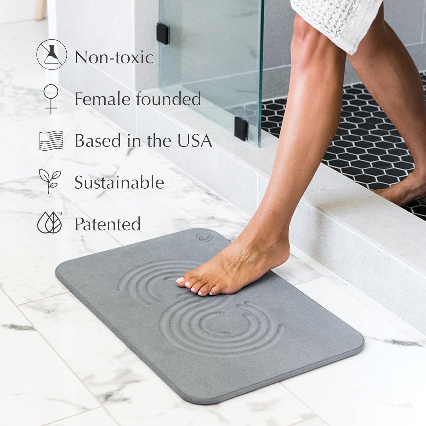 Dorai Home Bath Stone Mat 23.6"x15.4" (2-Pack) – Quick-Dry, Non-Slip Diatomite Stone Bath Mat for Bathroom, Zen Slate