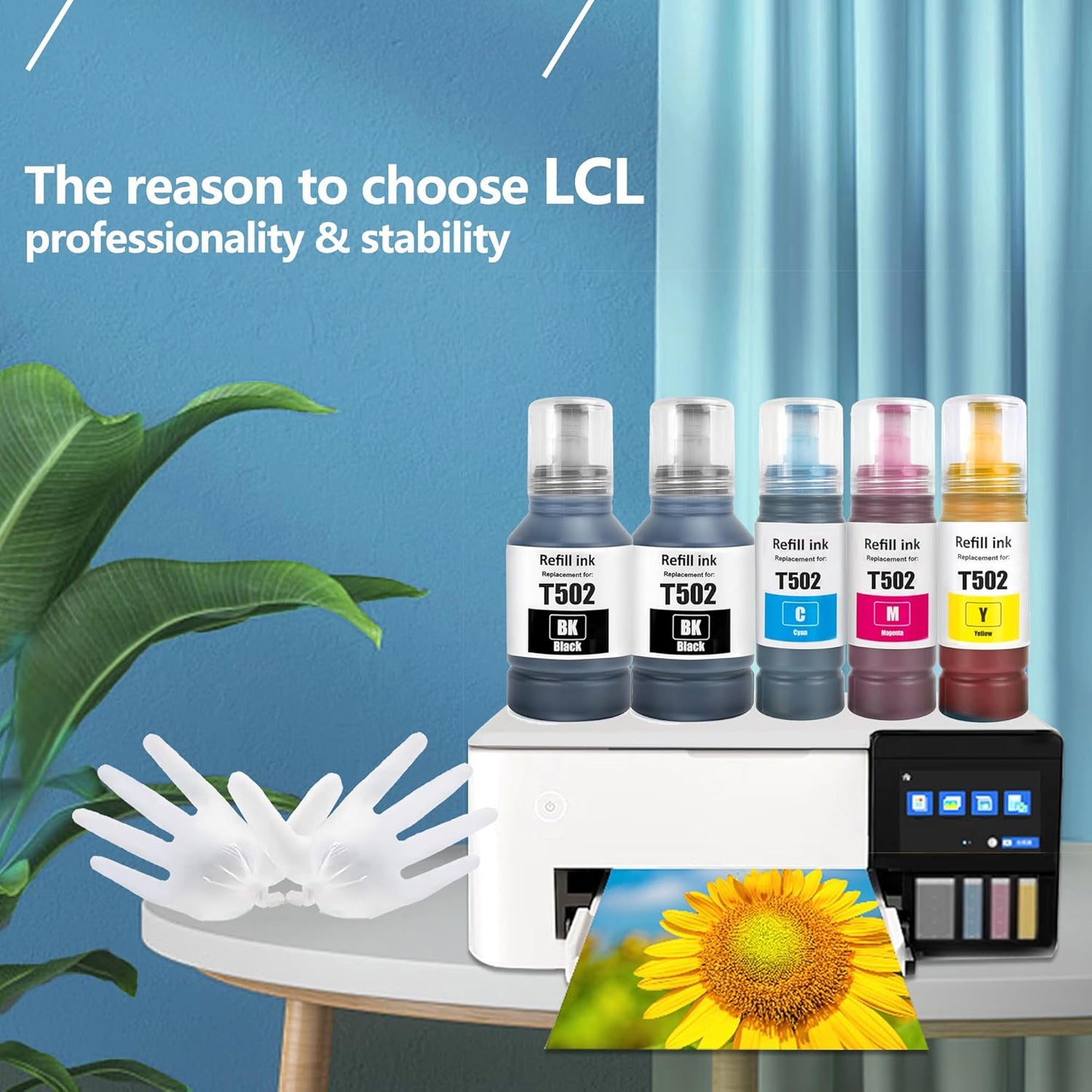LCL Compatible Ink Refill Bottles Replacement for 502 T502 Ink Compatible with Ecotank ET2760 ET-4760 ET2750 ET-3760 ET-2850 ET-15000 ST-4000 ST-2000 ET-3710 ET-3850 ET-3750 ET-4850 ET-3830 (2KCMY)