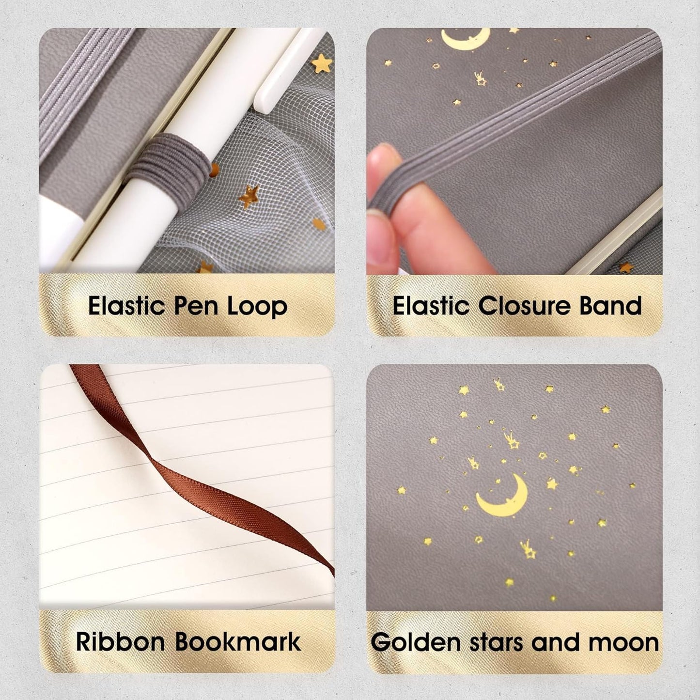 CAGIE Lined Journal Notebook for Work, Hardcover Notebook Journal with Pen Loop, A5 Notebook Journal Cover, Medium 5.7" x 8.3", (Gray Ruled), Gifts