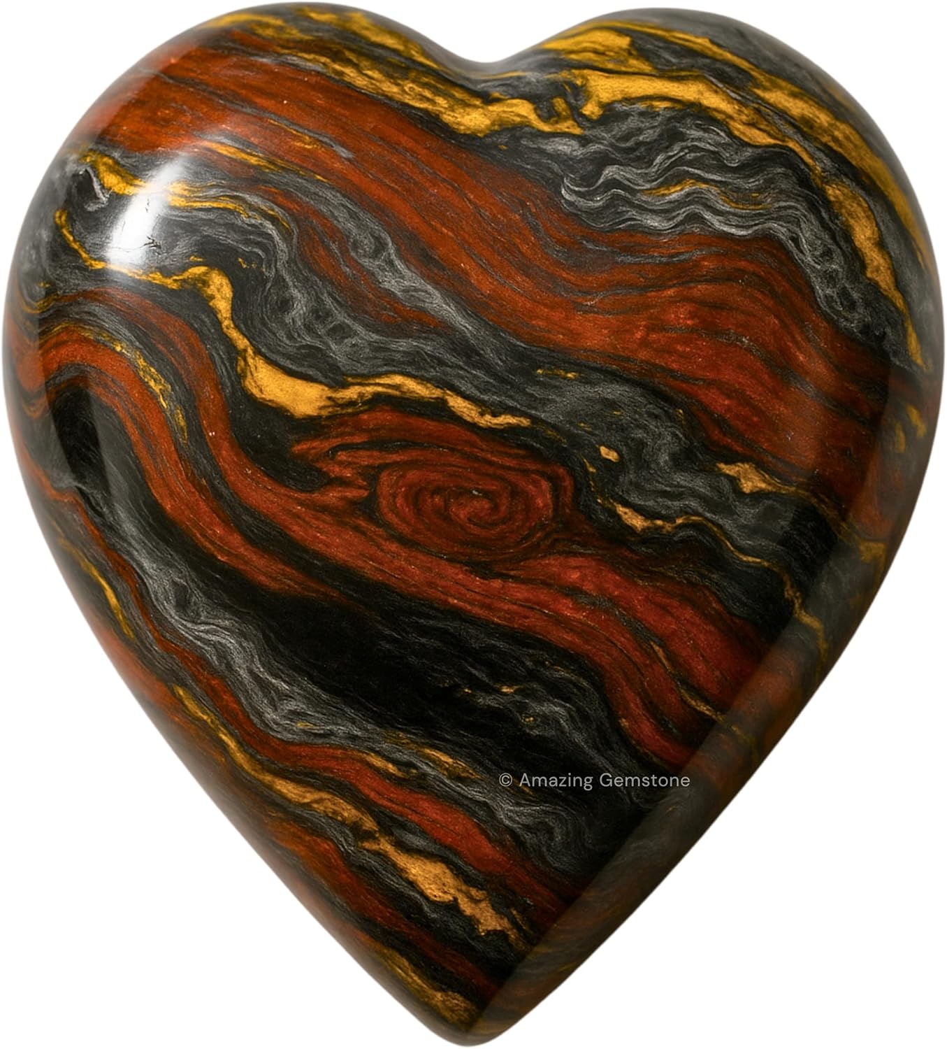 Iron Tiger Eye Crystal Heart Palm Stone - Pocket Massage Worry Stone for Natural Body Chakra Balancing, Reiki Healing and Crystal Grid