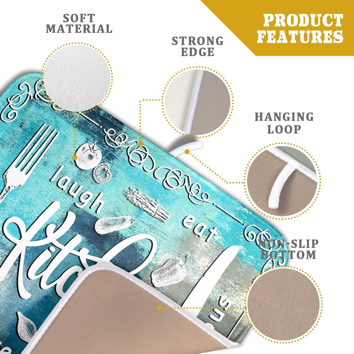 Blue Grey Dish Drying Mat 16x18 Inch Cooking Delicious Absorbent Drying Pad Heat Resistant Dish Drainer Mats for Kitchen Countertop