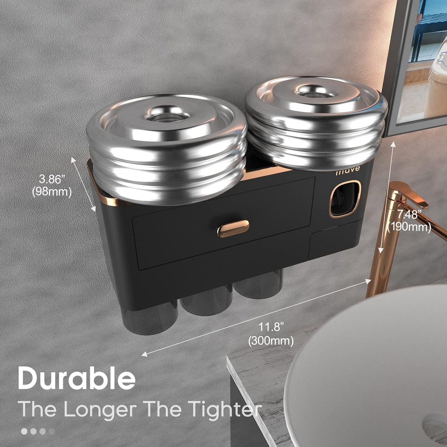 iHave Toothbrush Holders for Bathrooms - Upgrade Wall Mounted Toothbrush Holder with Toothpaste Dispenser - 3 Cups, Large Capacity Tray - Bathroom Accessories & Bathroom Storage