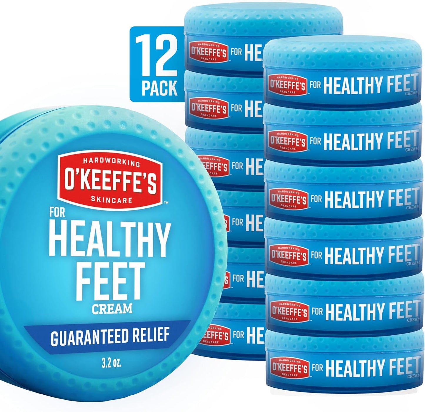 O'Keeffe's for Healthy Feet Foot Cream - 3.2 oz Jar (12 Pack) - Guaranteed Relief for Extremely Cracked, Dry Feet, Repairing Skincare, Instantly Boosts and Retains Moisture Levels