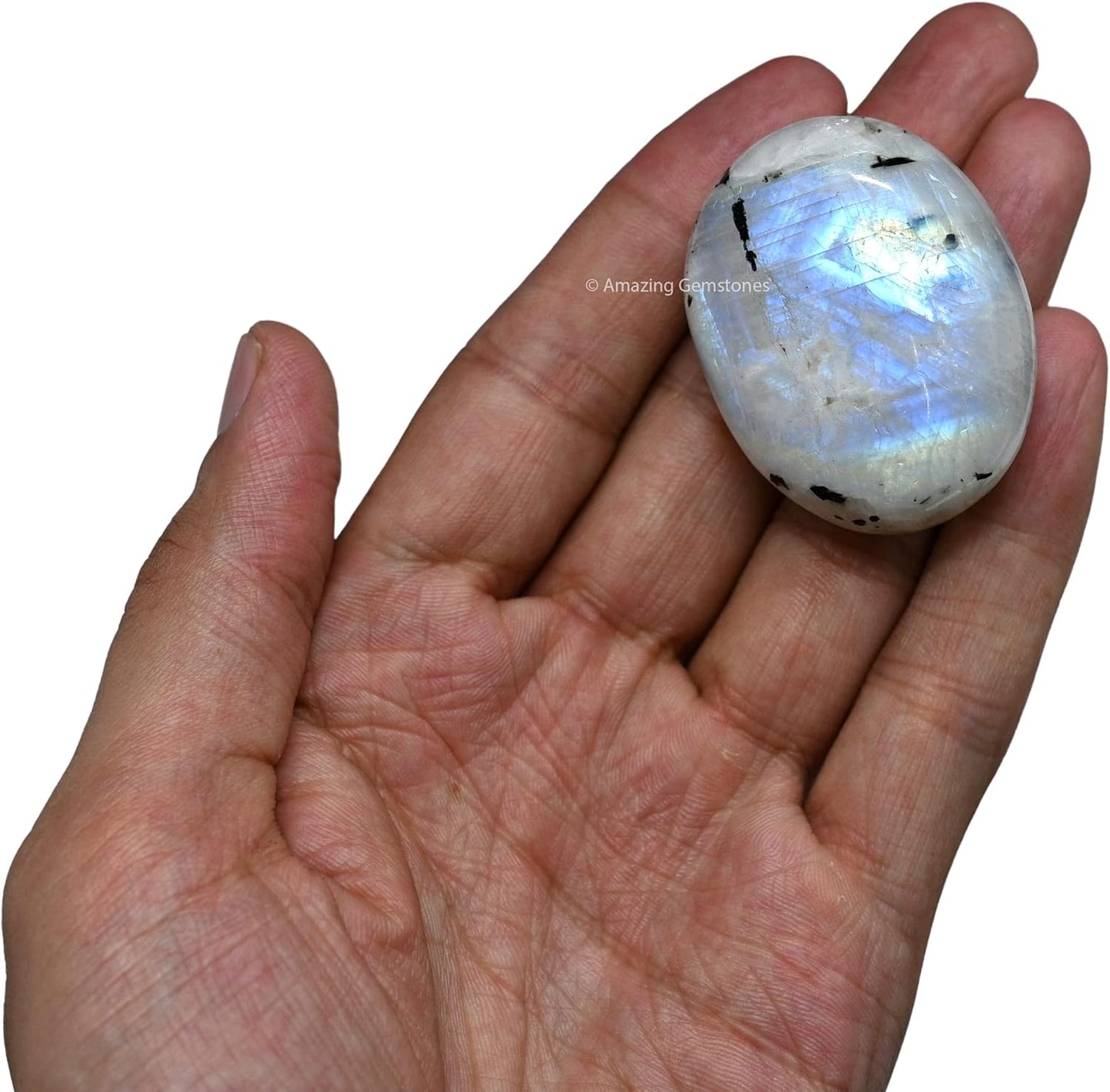 Amazing Gemstone Rainbow Moonstone Crystals and Healing Stones - Large Palm Stone Crystals Piedra - Crystal for Good Luck, Positive Energy, Meditation - Unique Stocking Stuffers Gifts for Women, Men