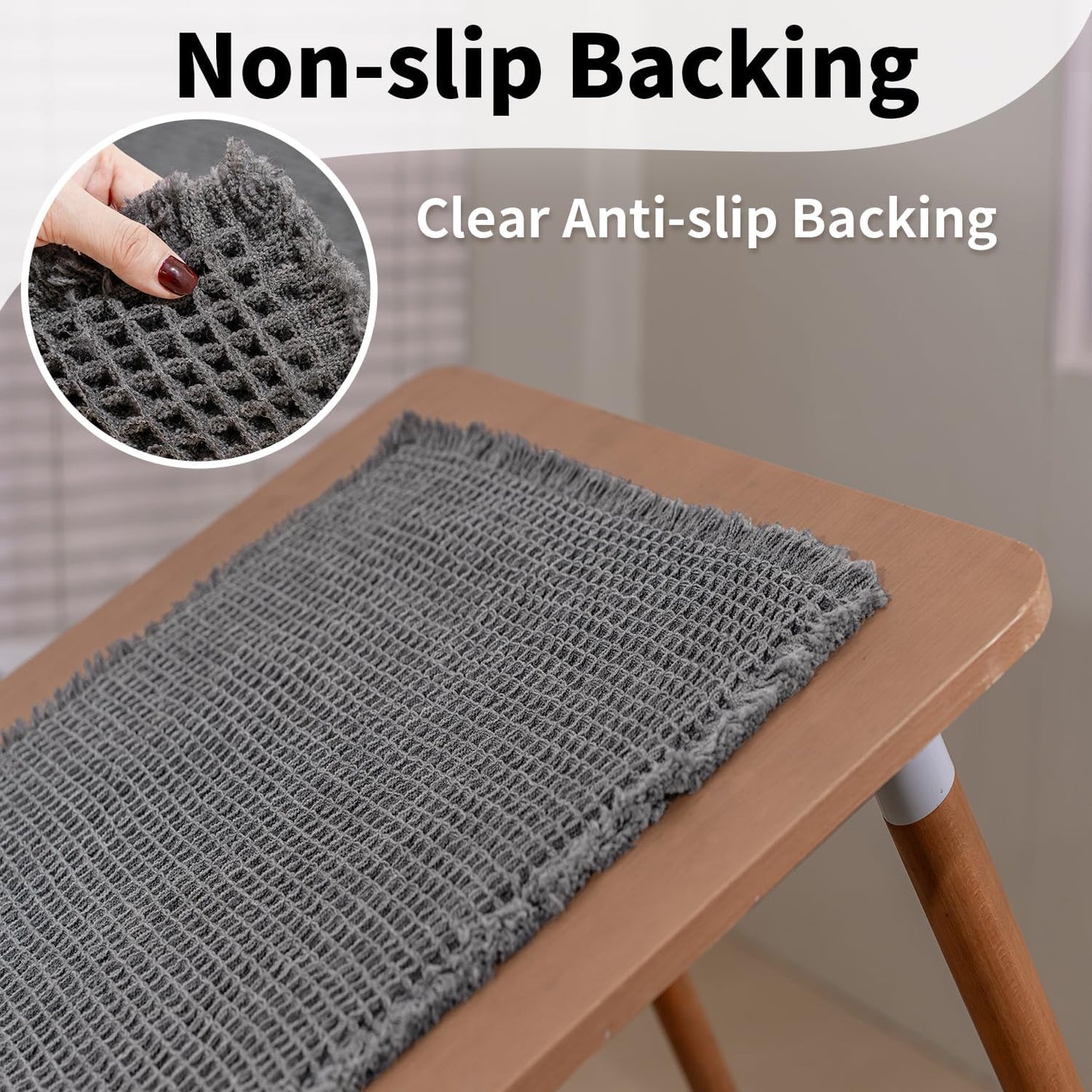 Waffle Bath Mat - Boho Bathroom Rugs Non Slip Washable, Super Absorbent & Quick Dry, Soft Bath Mat Farmhouse Bathroom Decor, 24'' x 48'', Dark Grey