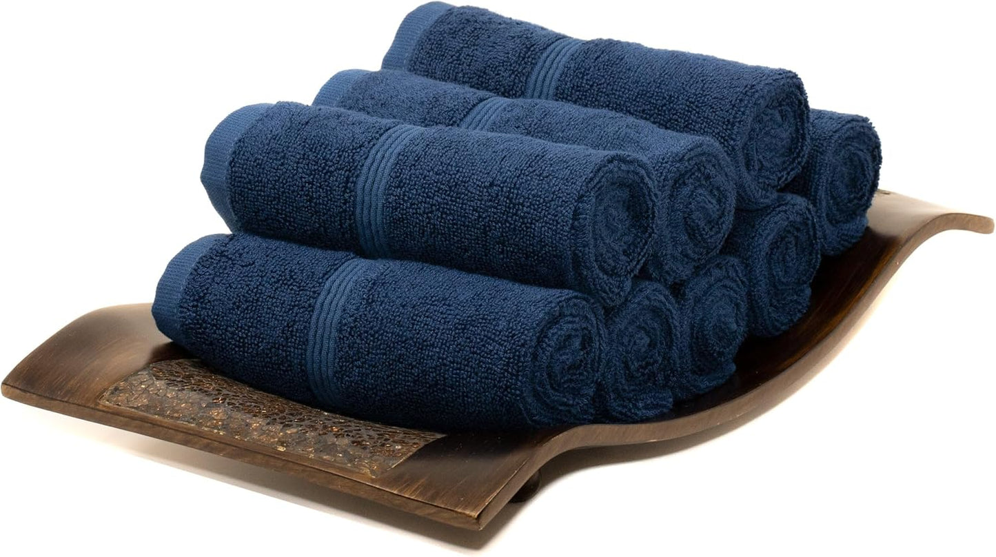 Mosobam Luxury Turkish Towels Set of 8 Washcloths 13X13 Navy Blue 700 GSM Bamboo Viscose & Aegean Turkish Combed Cotton