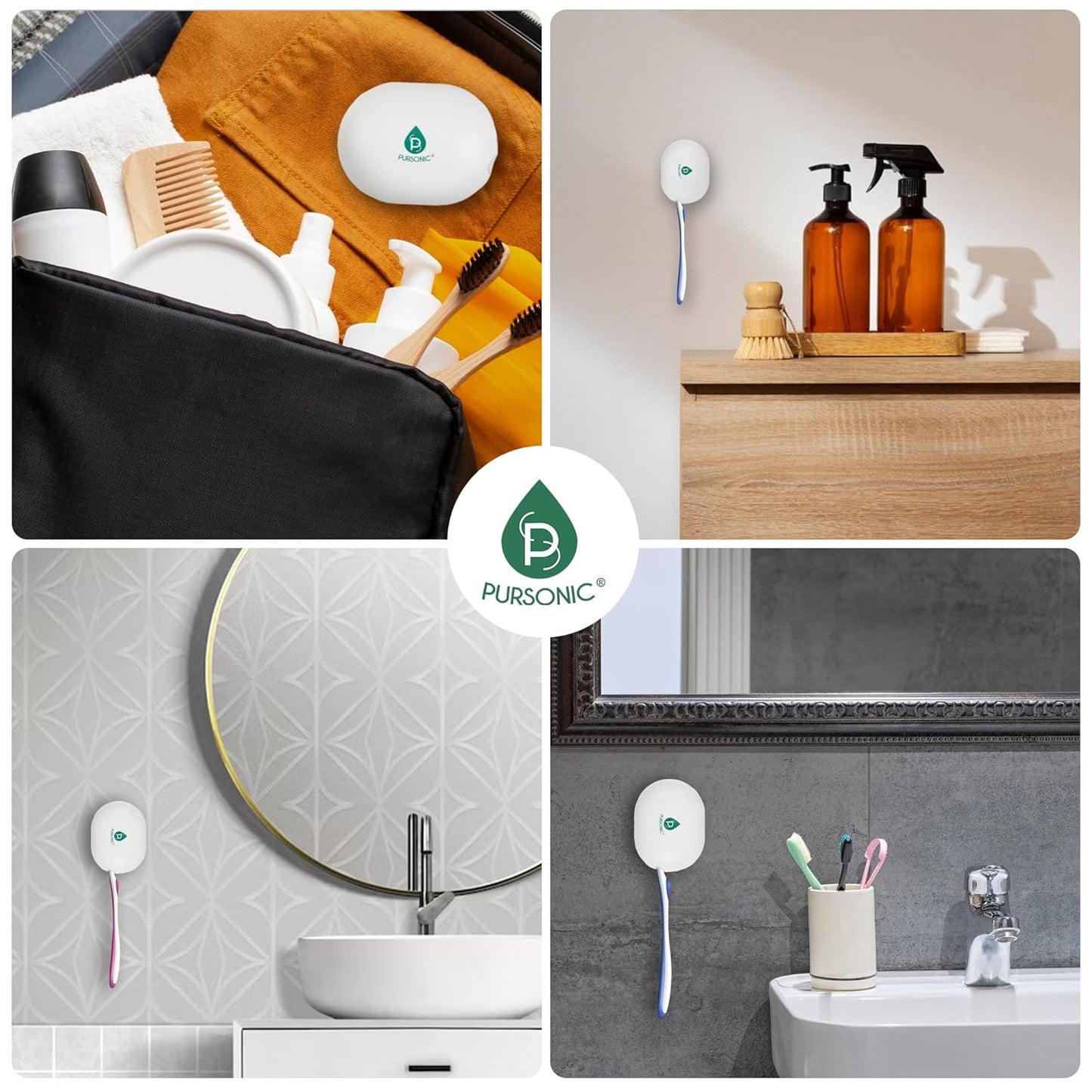 Pursonic Portable UV Toothbrush Sanitizer Case – Rechargeable Toothbrush Cleaner with UV Light & Magnetic Mounting – Compact, Hygienic & Long-Lasting (30-Day Battery) for Home & Travel (White)