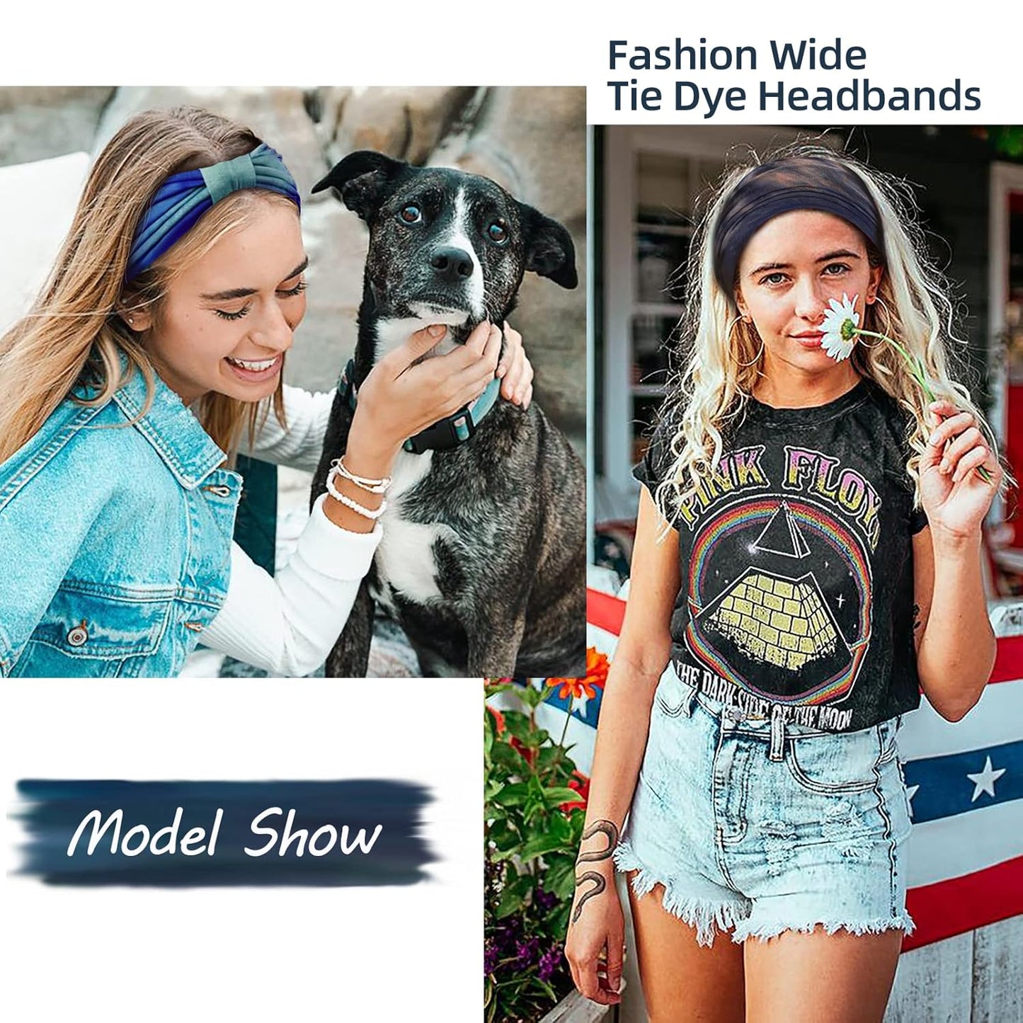 Wide Headbands for Women Tie Dye Head Wraps Boho Thick Hairbands Large African Sport Yoga Turban Headband Hair Accessories (Pack of 4)