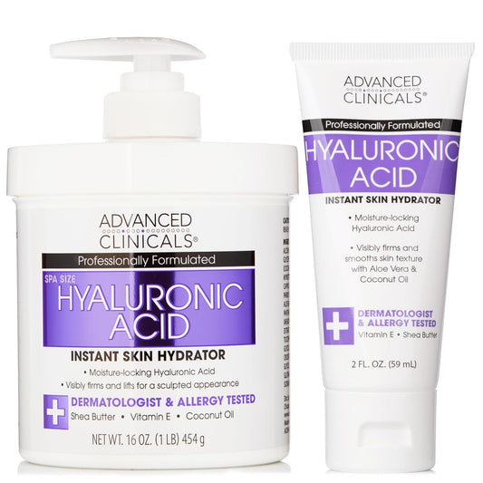 Advanced Clinicals Hyaluronic Acid Moisturizer Body Cream W/Vitamin E | Hydrating Cream & Body Lotion For Women & Men To Help Improve Look of Wrinkles, Dry Skin, Crepey Looking Skin, W/Travel Size